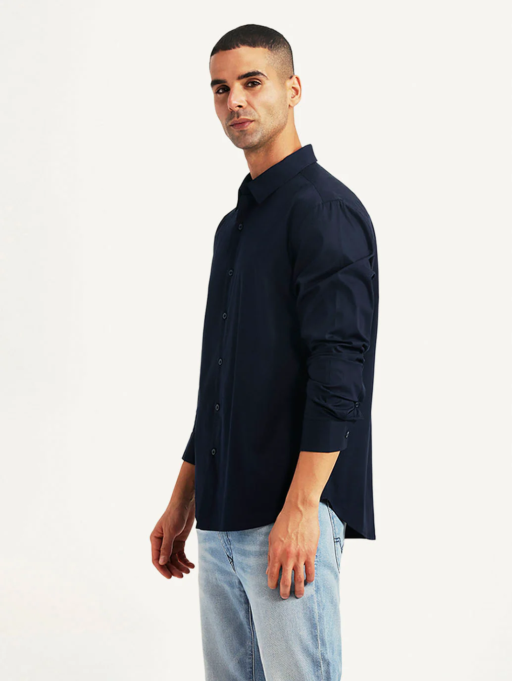 Men's Solid Navy Slim Fit Shirt - Image 3