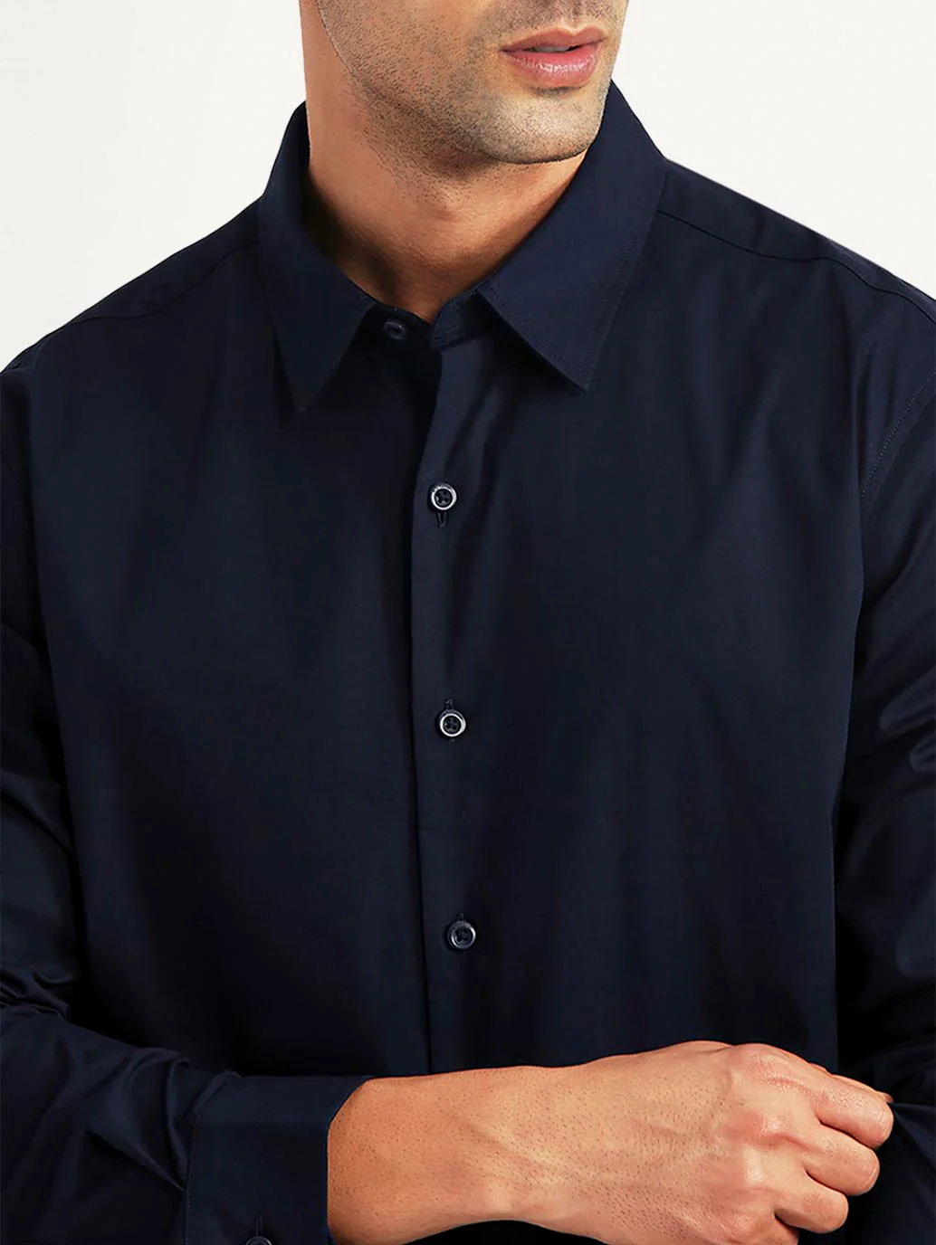 Men's Solid Navy Slim Fit Shirt - Image 4