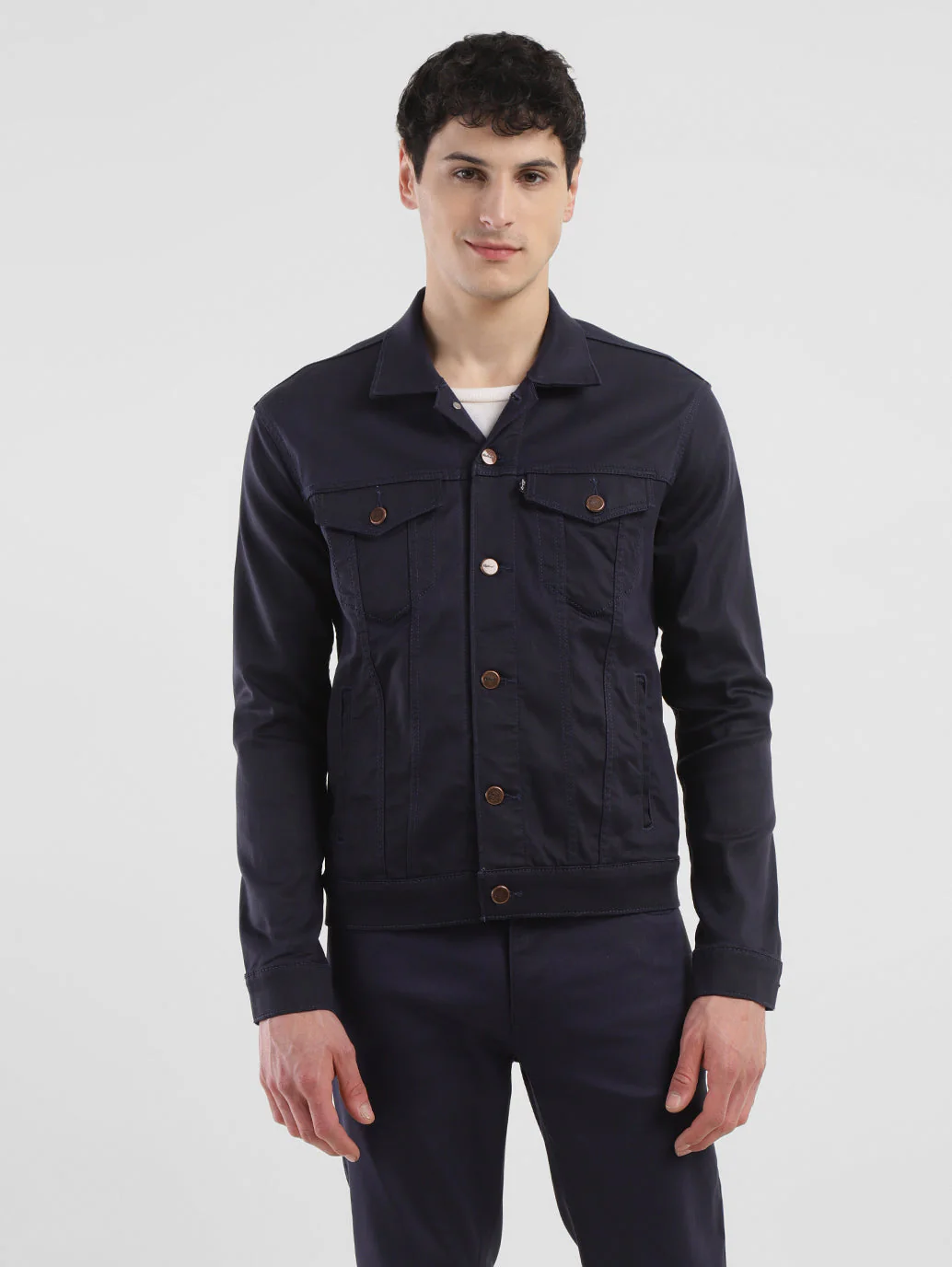 Men's Redloop Solid Navy Spread Collar Jackets - Image 2