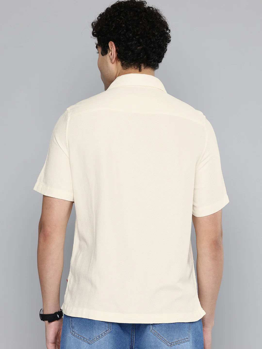 Men's Solid Yellow Spread Collar Shirt - Image 2