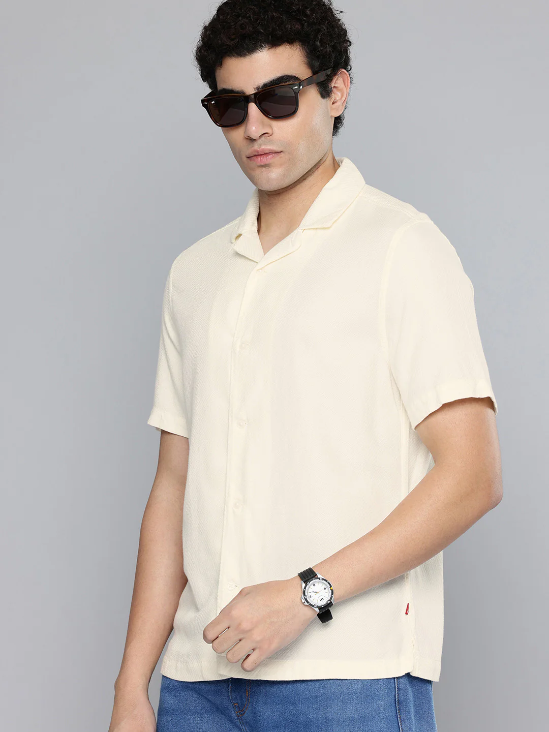 Men's Solid Yellow Spread Collar Shirt - Image 4