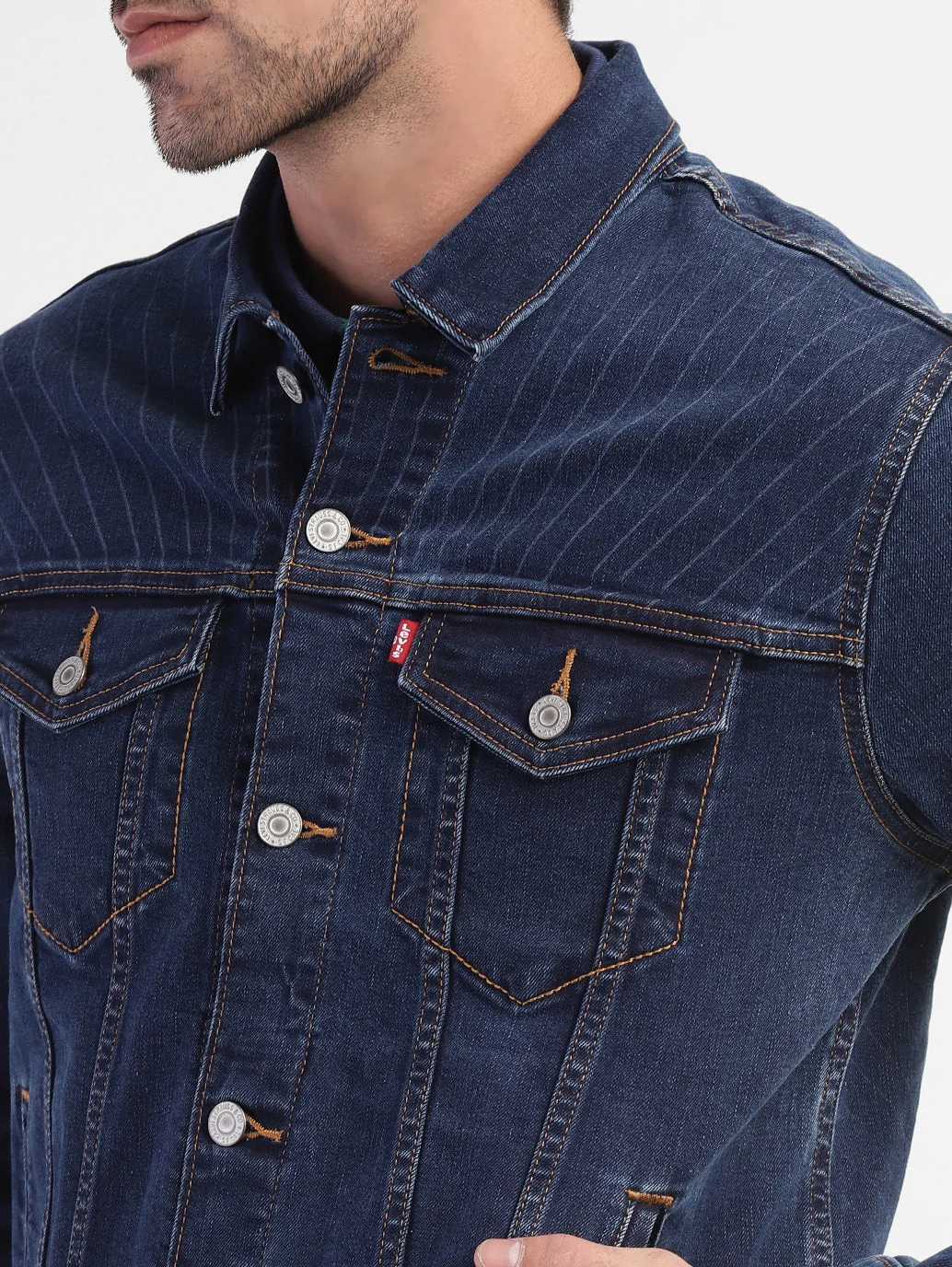 Men's Solid Spread Collar Denim Jacket - Image 6