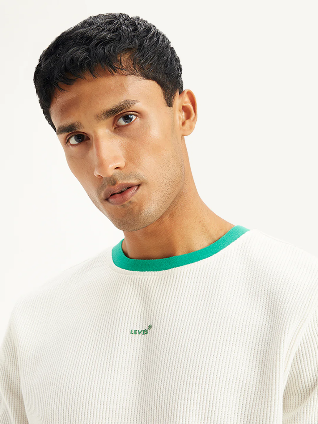 Men's Solid Off-White Crew Neck Sweater - Image 5