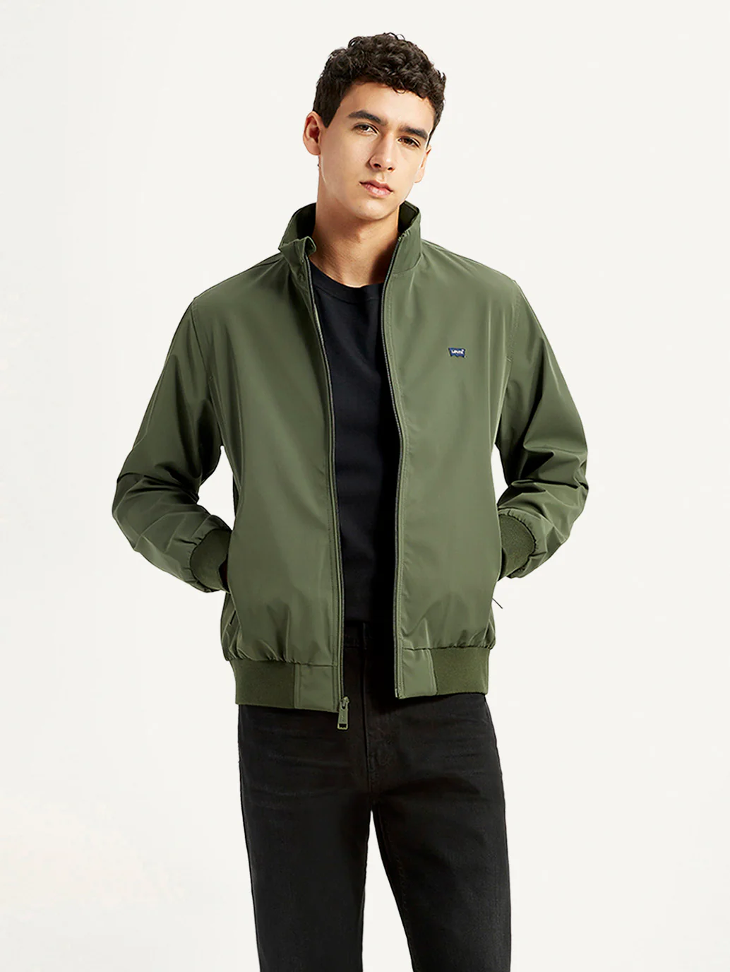 Men's Solid Slim Fit Bomber Jacket