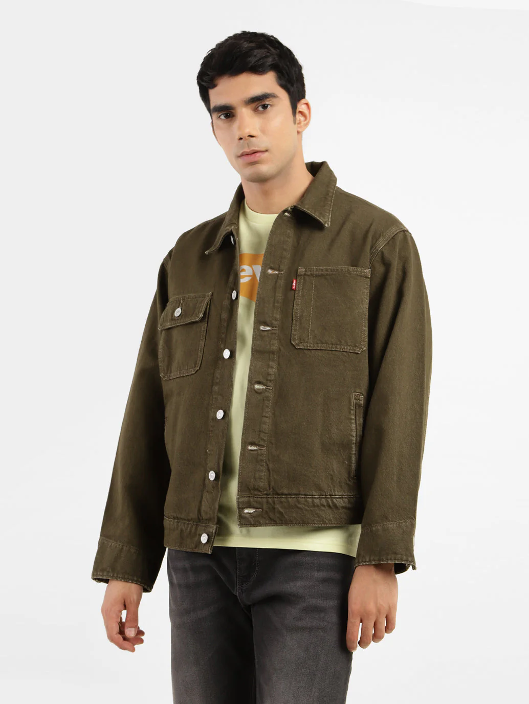 Men's Solid Spread Collar Denim Jacket - Image 2