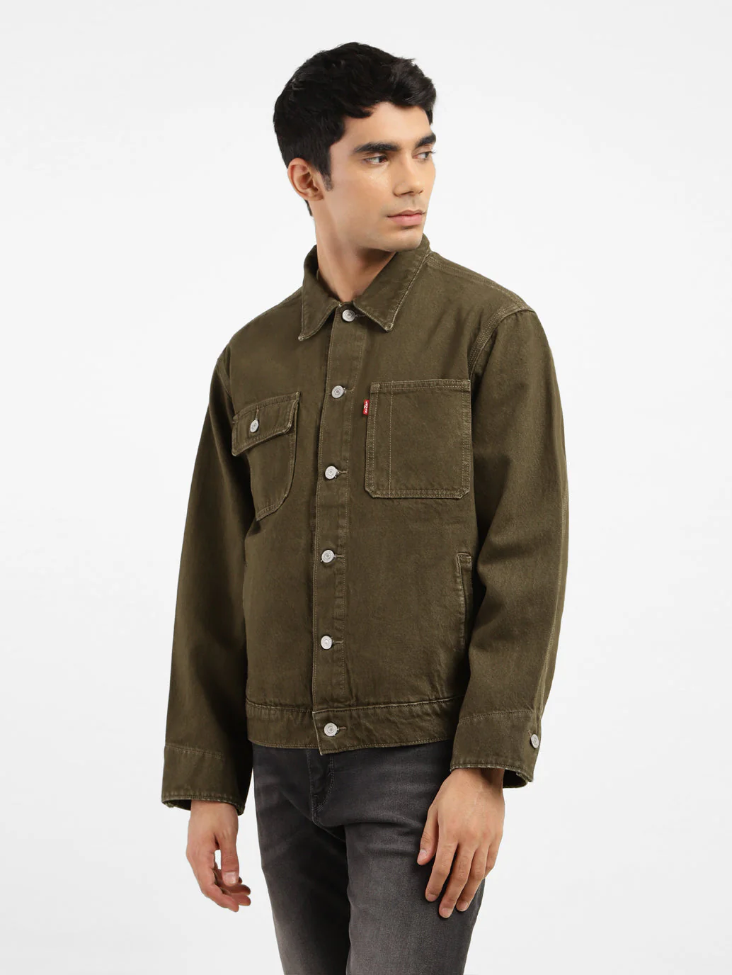 Men's Solid Spread Collar Denim Jacket - Image 4