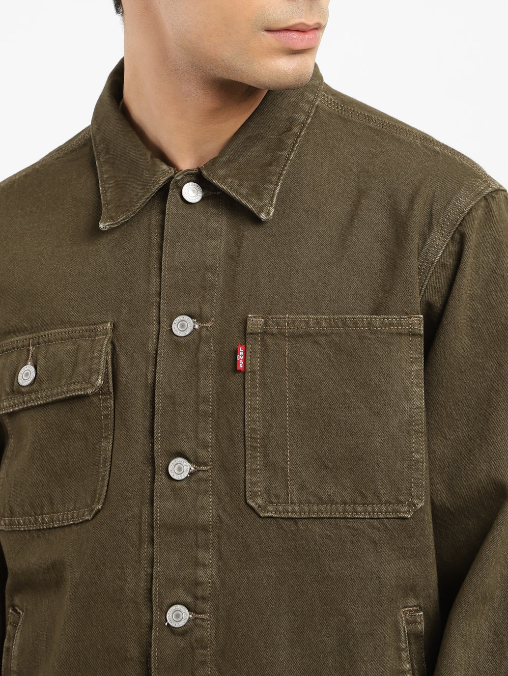 Men's Solid Spread Collar Denim Jacket - Image 5