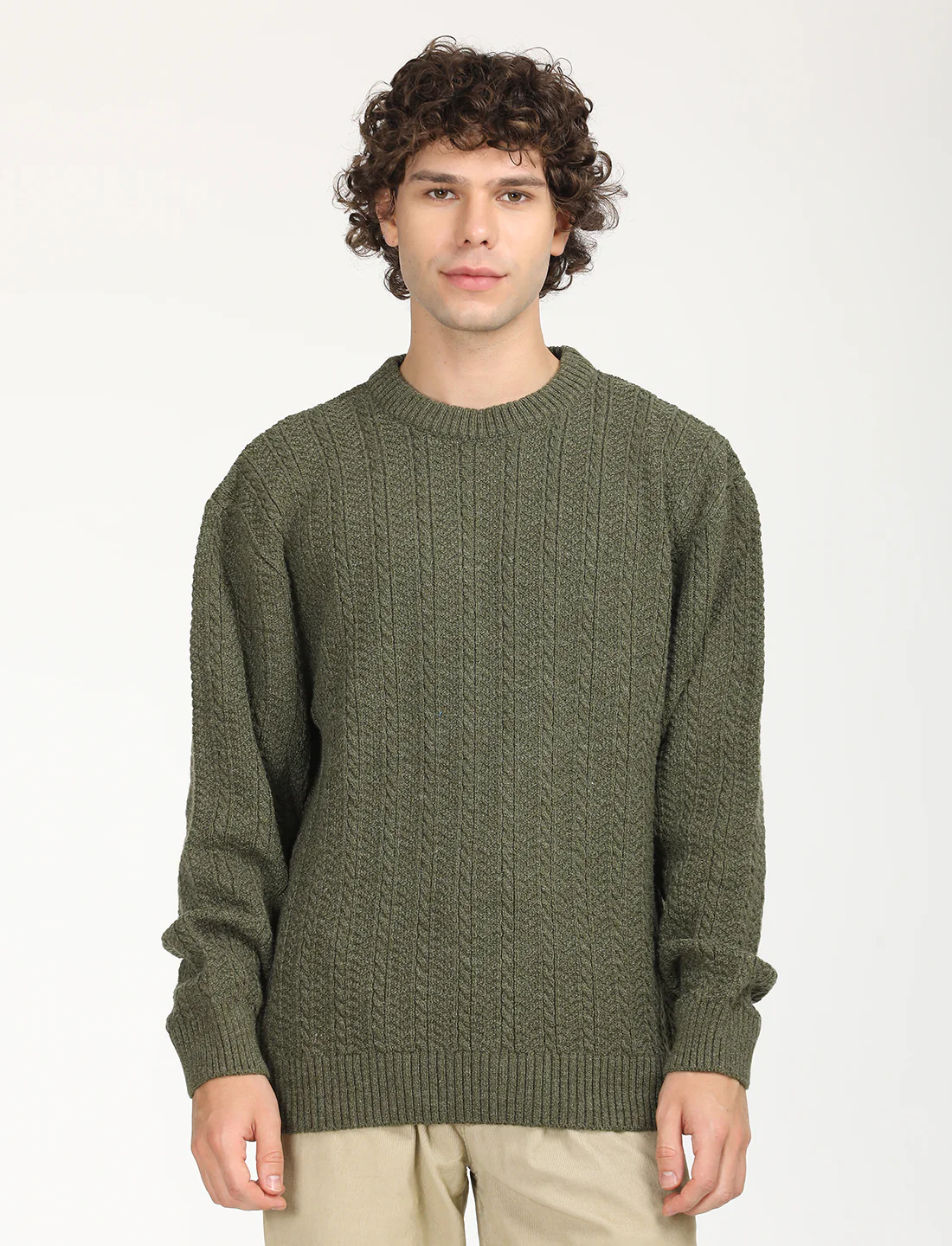 Men's Solid Olive Crew Neck Sweater
