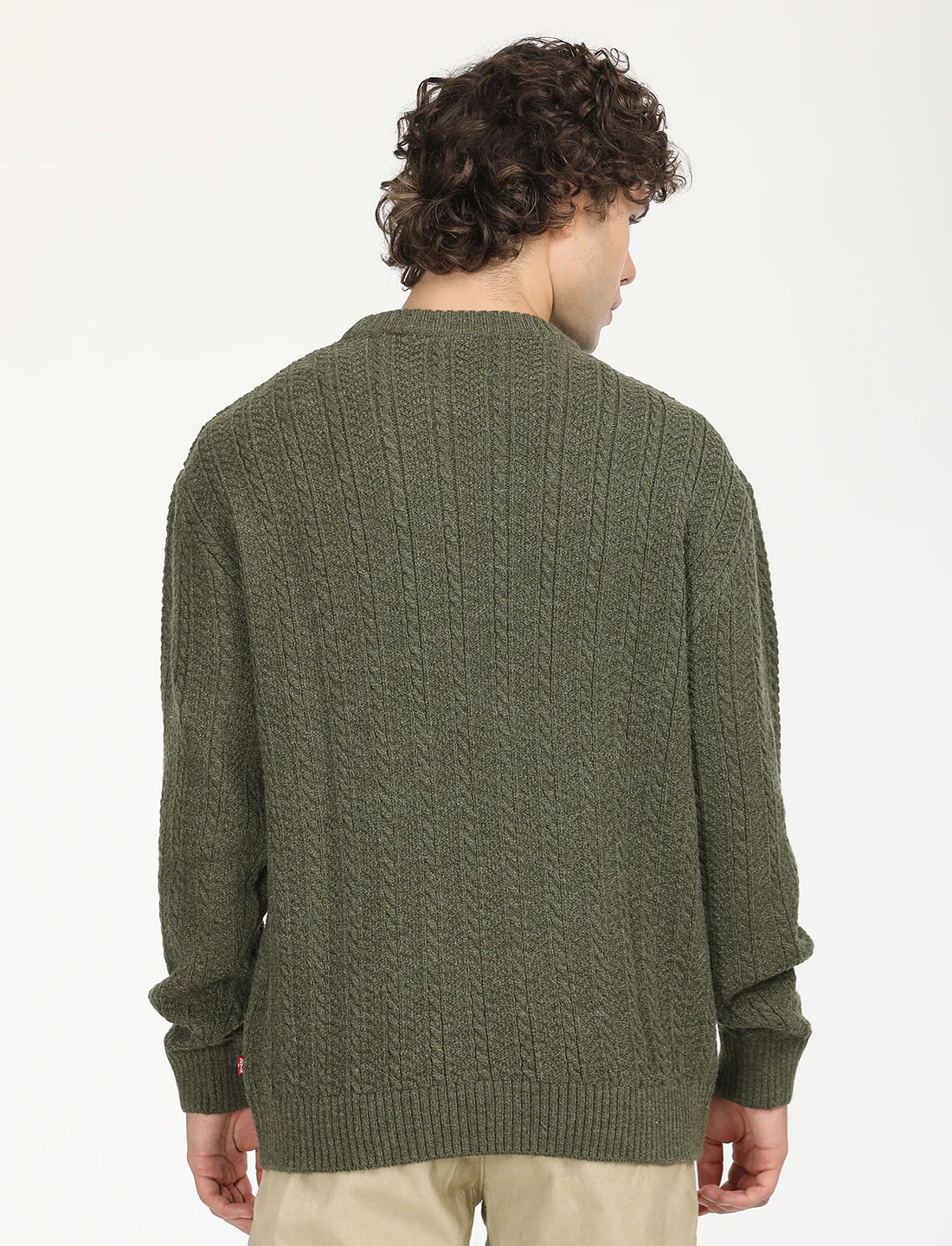 Men's Solid Olive Crew Neck Sweater - Image 3
