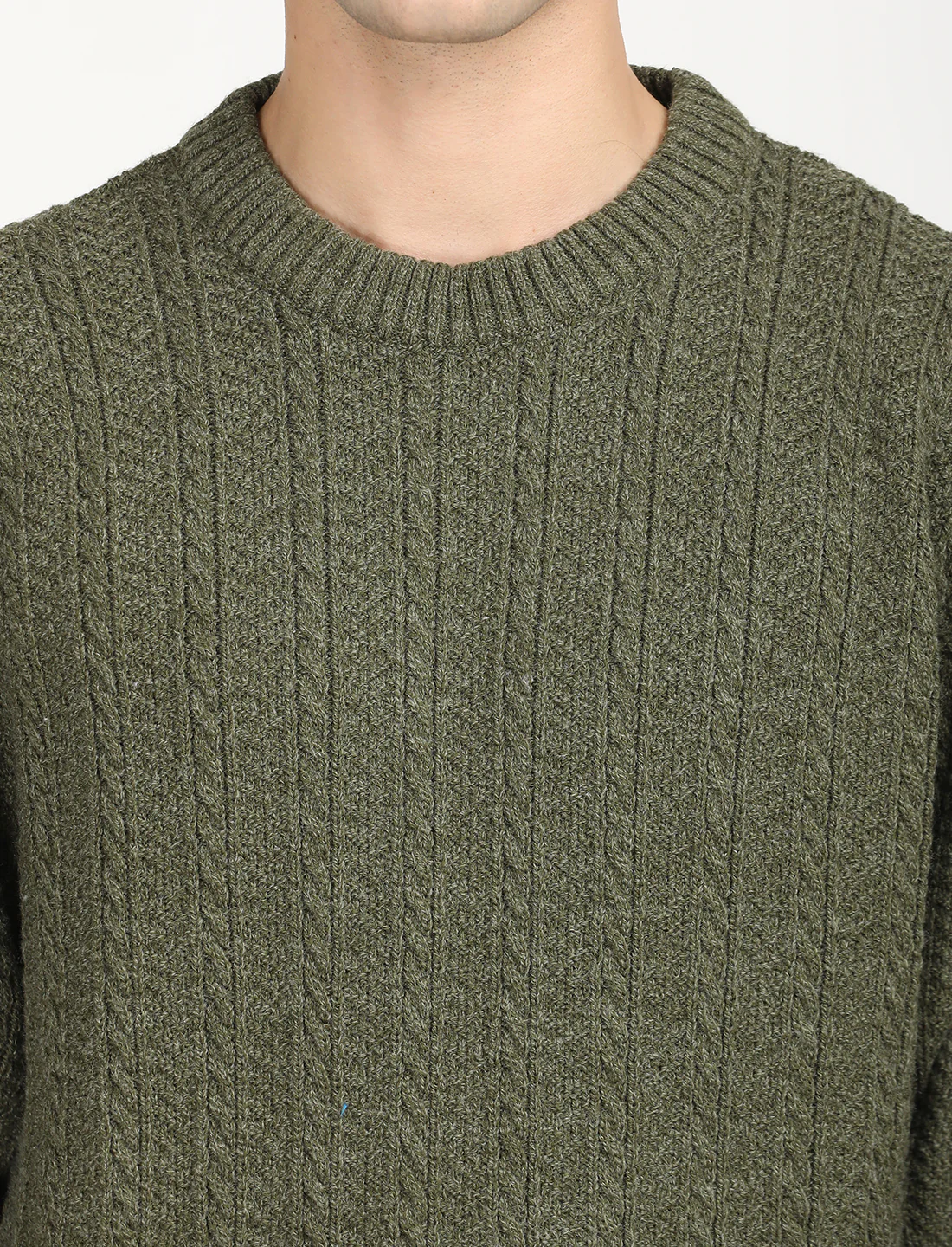 Men's Solid Olive Crew Neck Sweater - Image 4