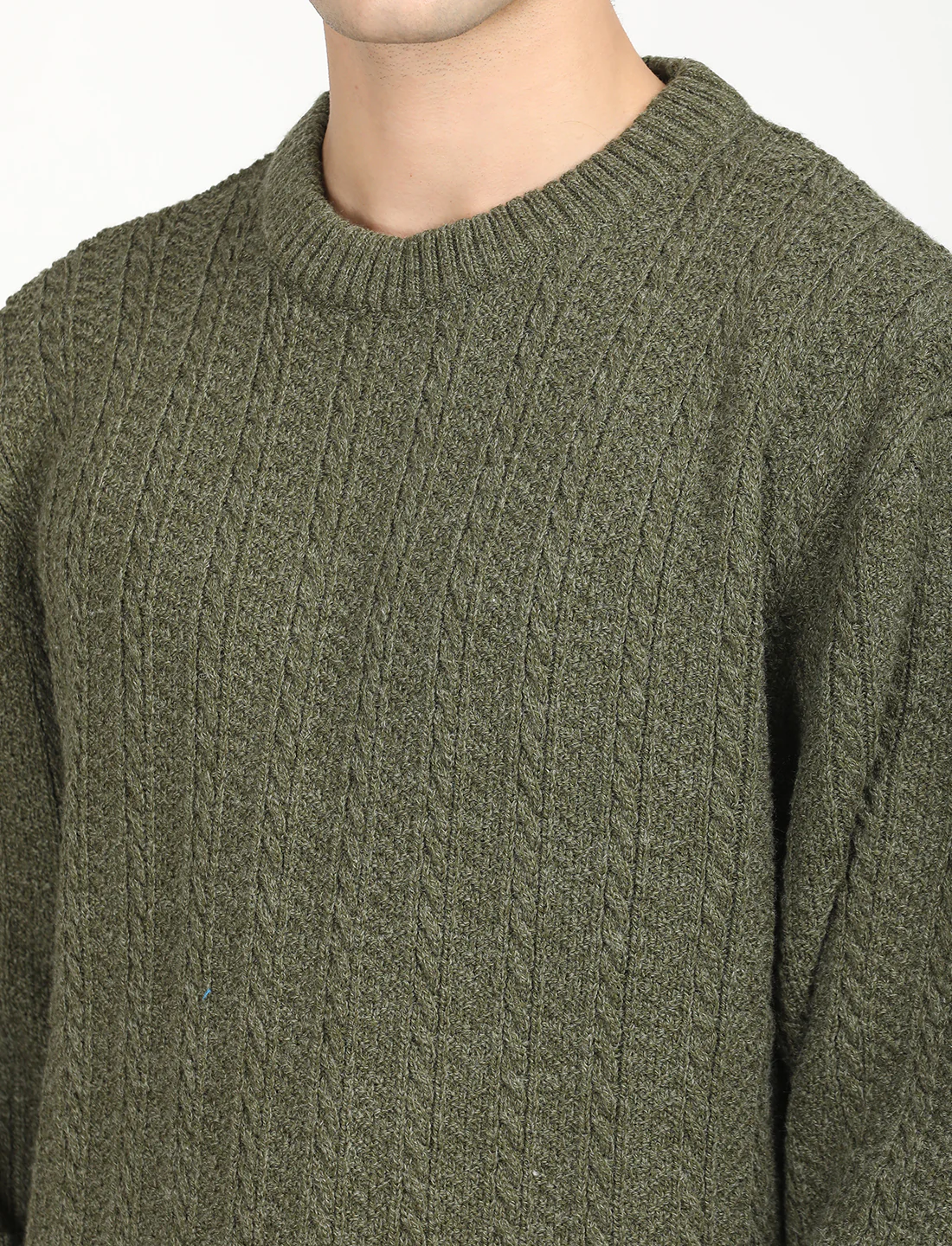 Men's Solid Olive Crew Neck Sweater - Image 5