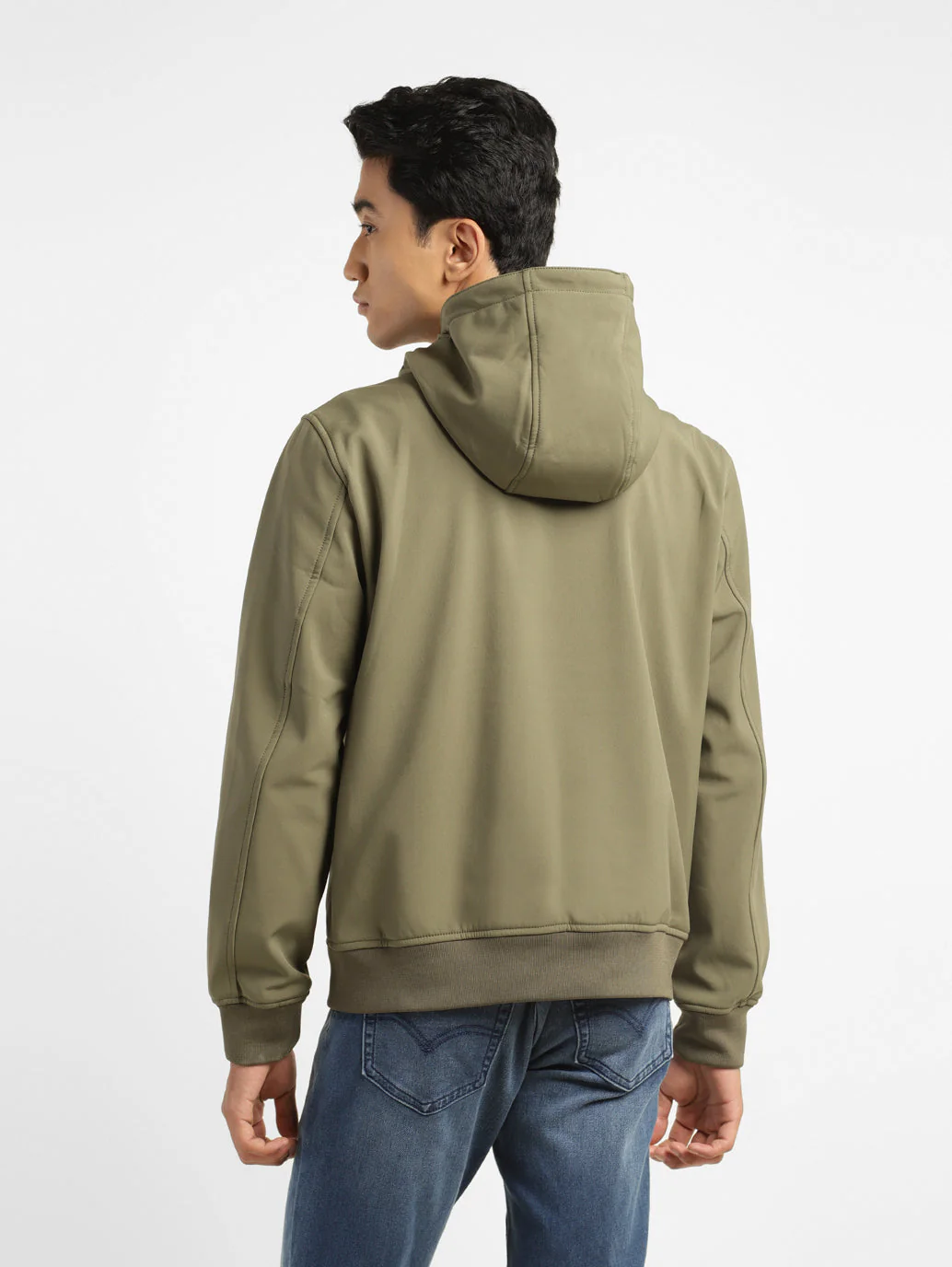 Men's Solid olive green Hooded Bomber Jacket - Image 3