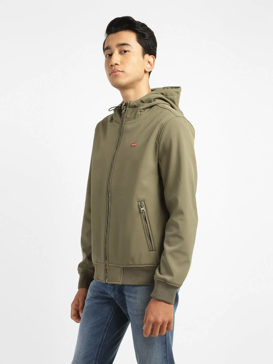 Men's Solid olive green Hooded Bomber Jacket - Image 4
