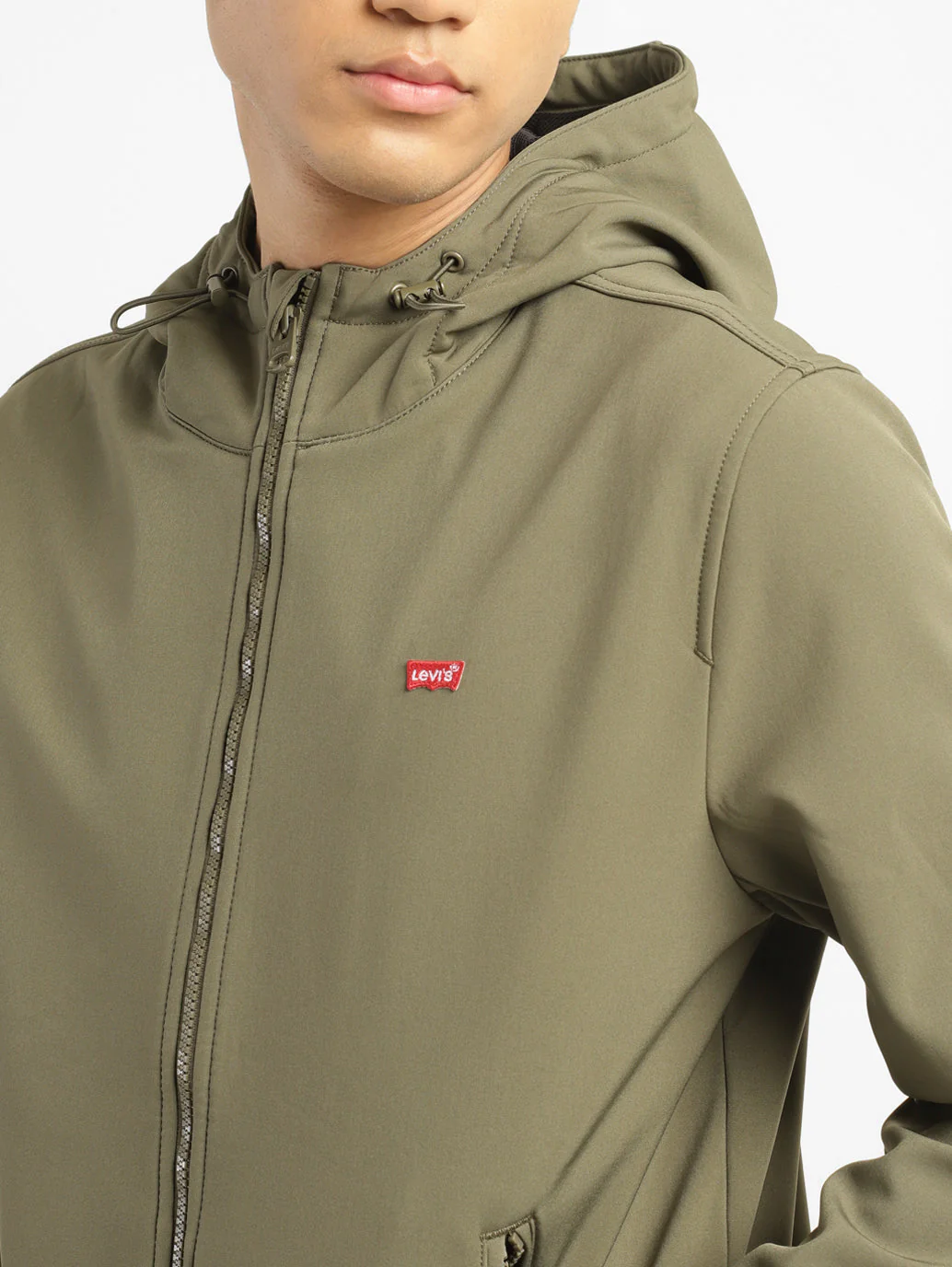 Men's Solid olive green Hooded Bomber Jacket - Image 5
