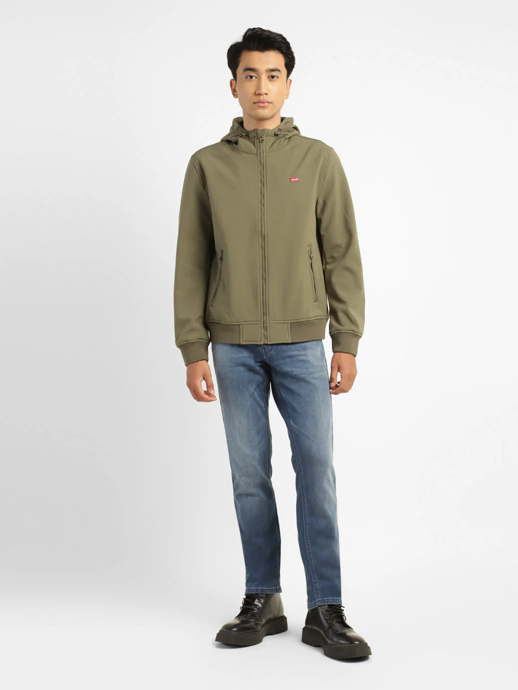 Men's Solid olive green Hooded Bomber Jacket - Image 6