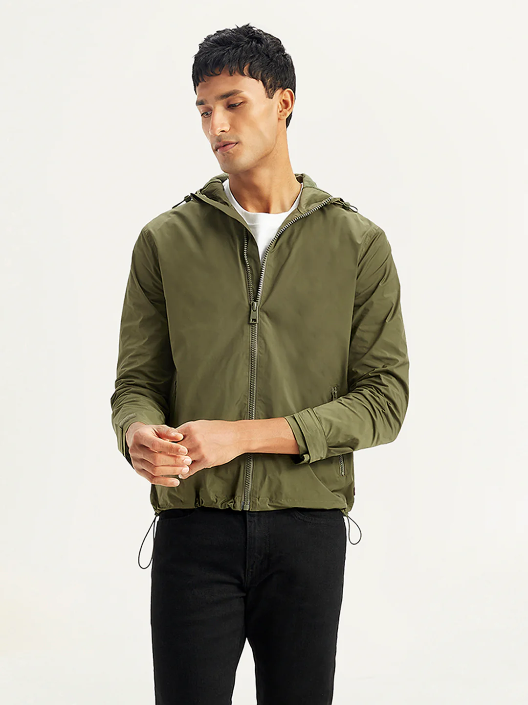 Men's Solid Olive Hooded Tailored Jacket - Image 2