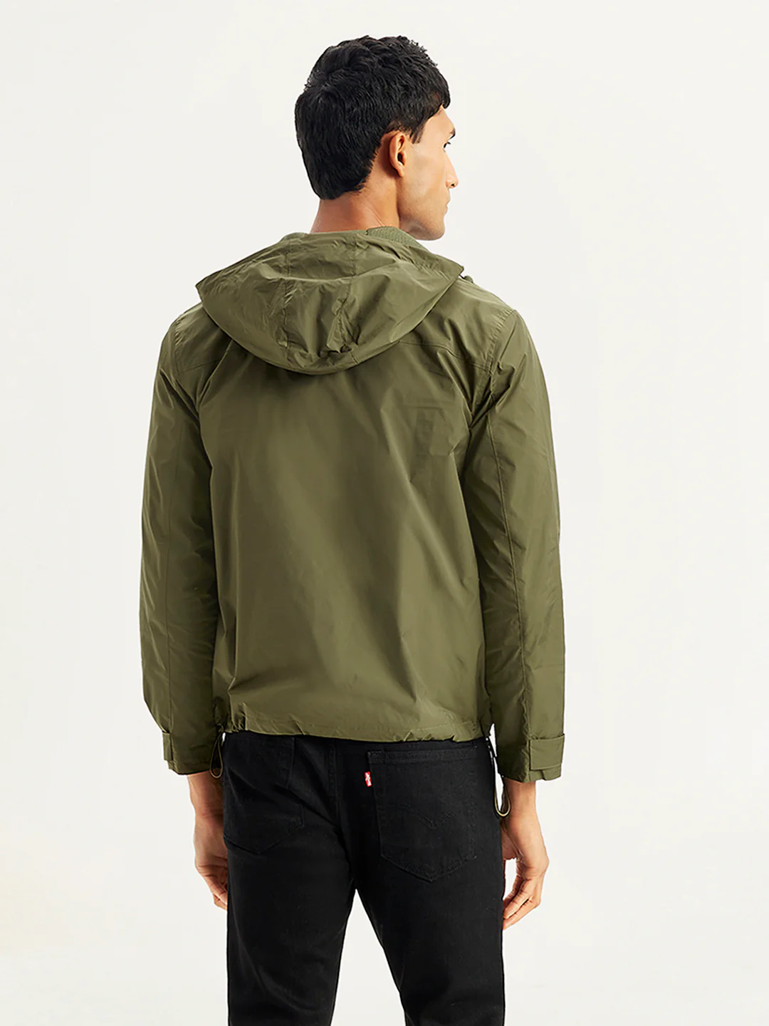 Men's Solid Olive Hooded Tailored Jacket - Image 3