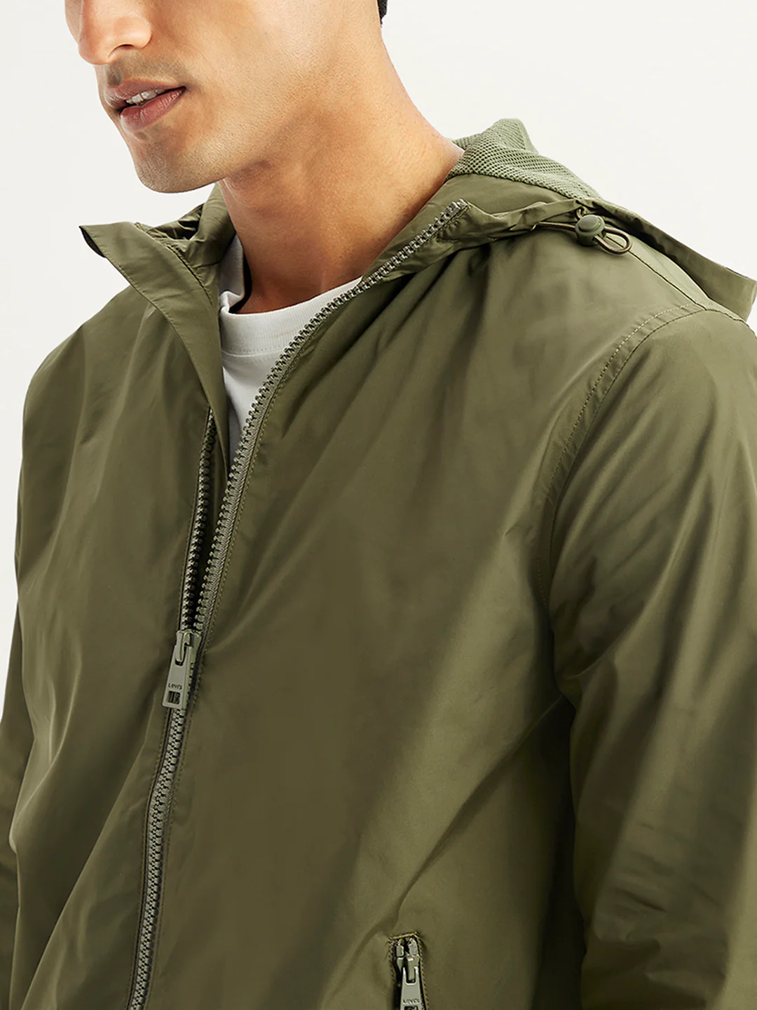 Men's Solid Olive Hooded Tailored Jacket - Image 5