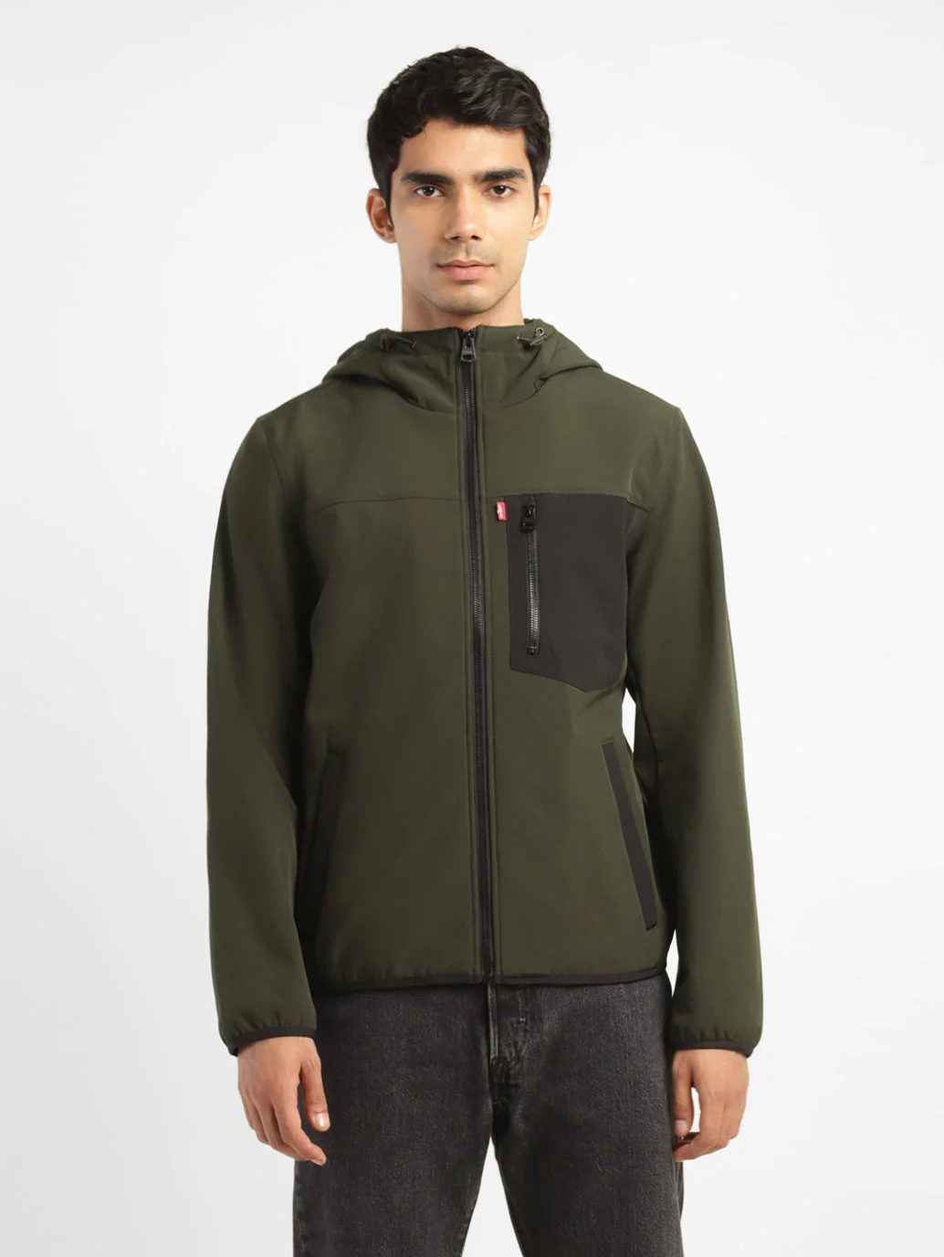 Men's Solid Olive Hooded Tailored Jacket - Image 2