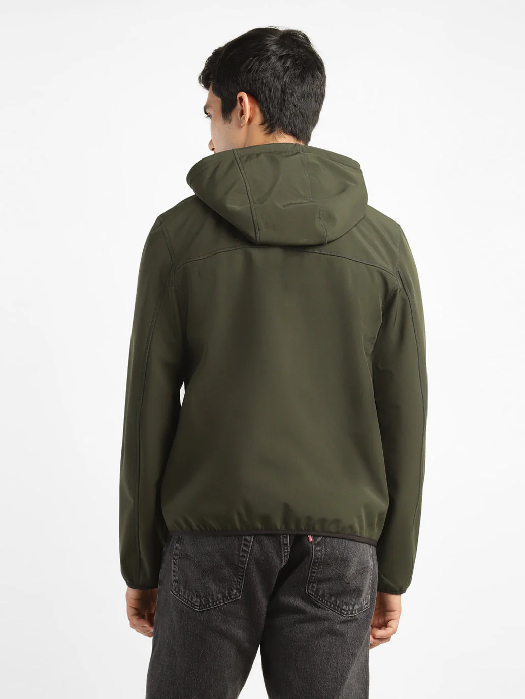 Men's Solid Olive Hooded Tailored Jacket - Image 3