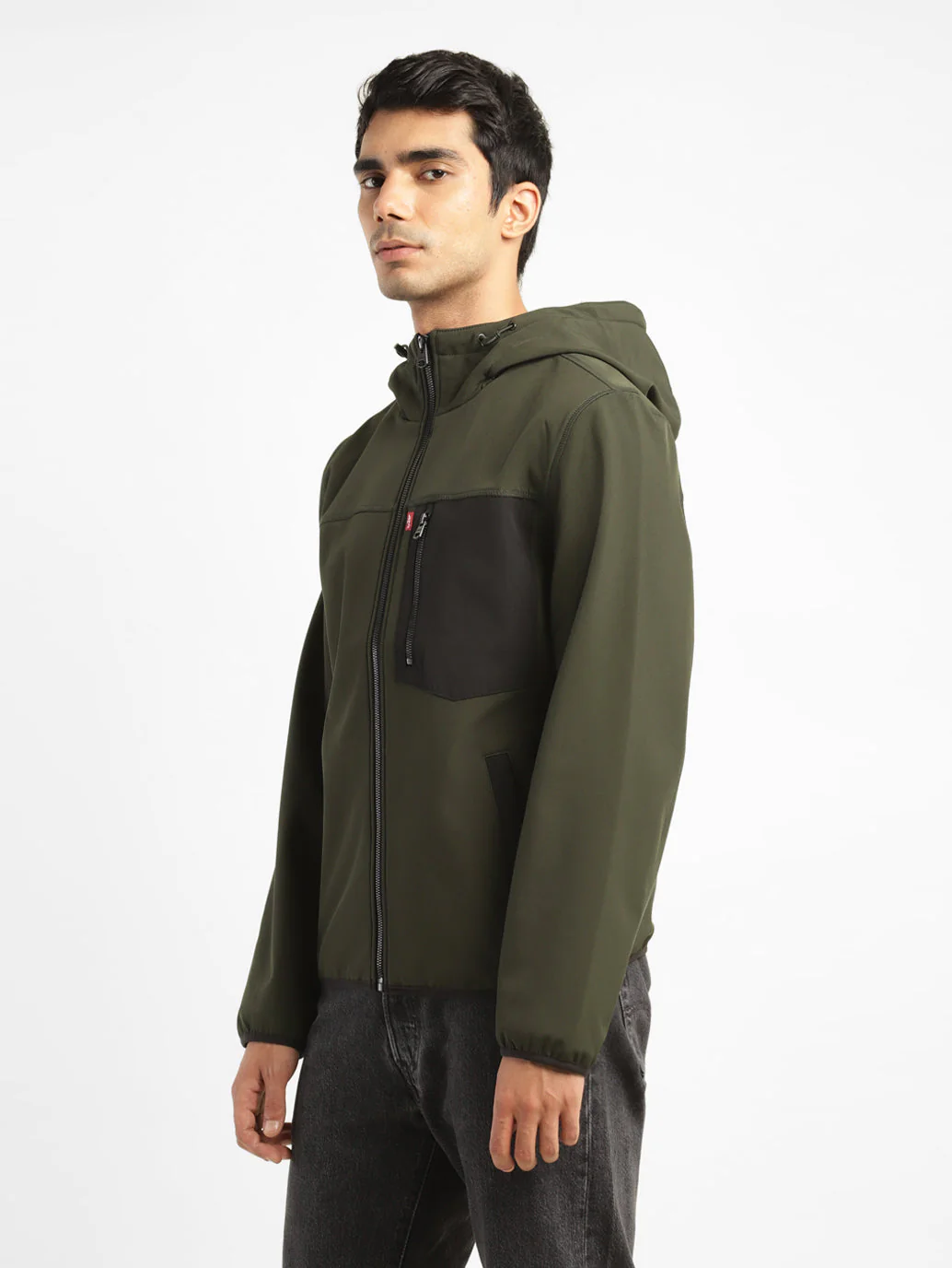 Men's Solid Olive Hooded Tailored Jacket - Image 4