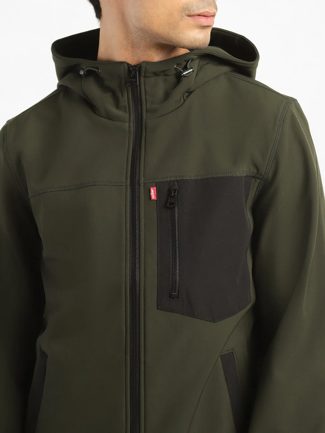 Men's Solid Olive Hooded Tailored Jacket - Image 5