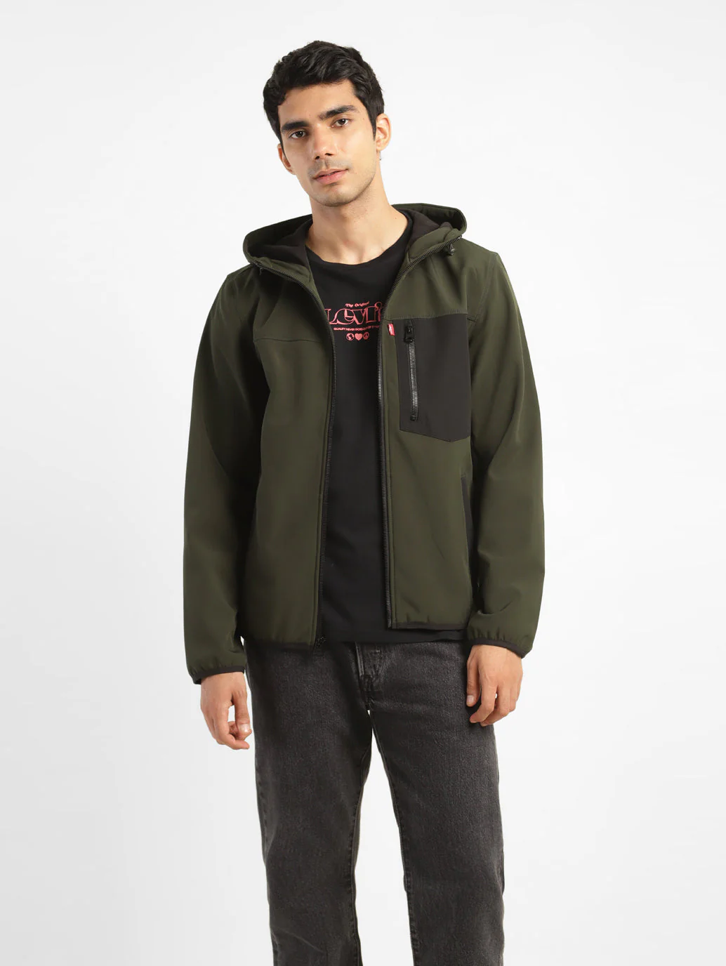 Men's Solid Olive Hooded Tailored Jacket - Image 6