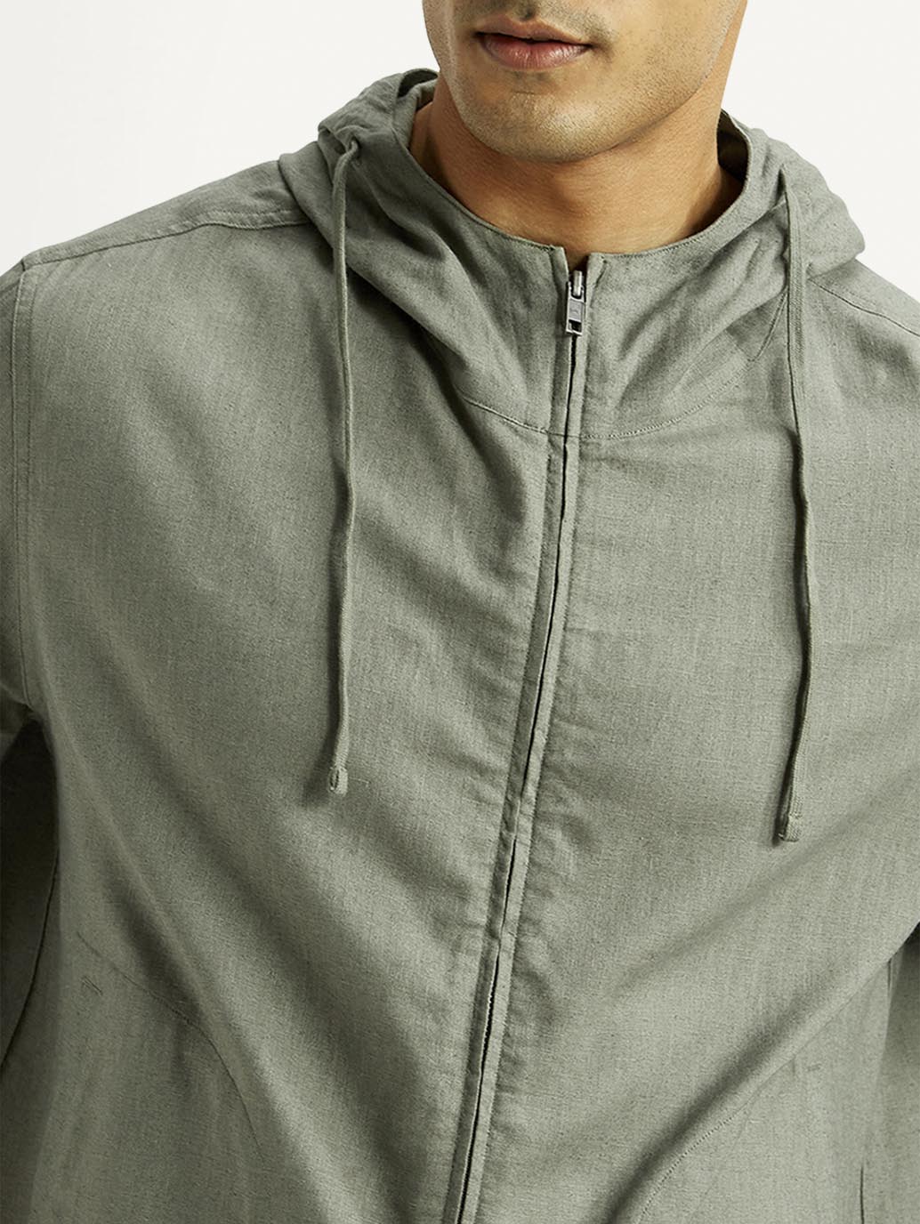 Men's Solid Green Relaxed Fit Linen Jacket - Image 3