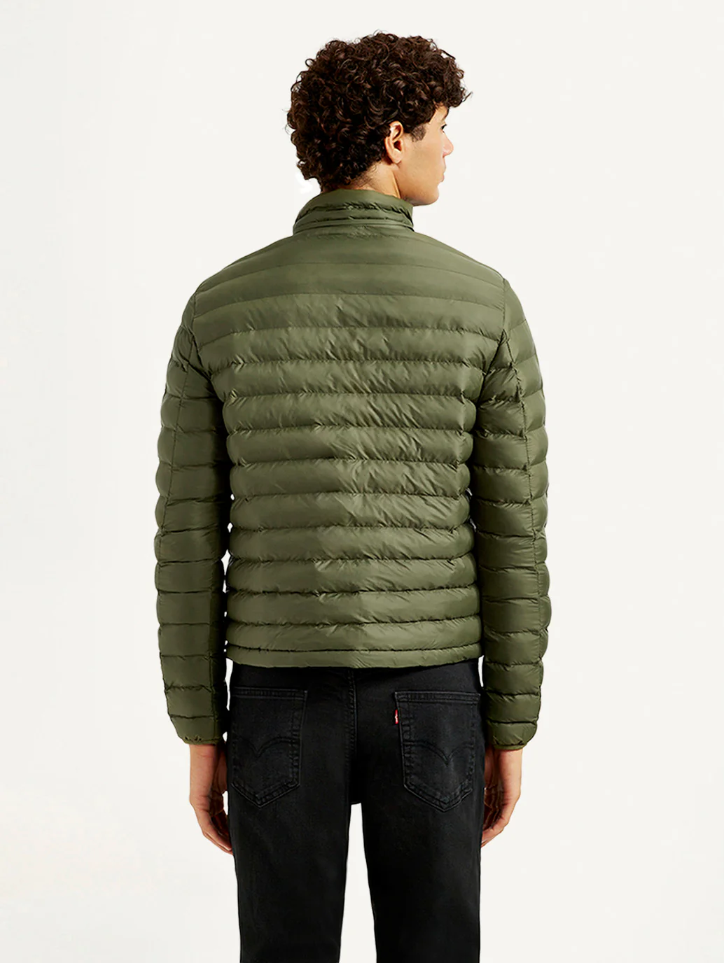 Men's Solid Olive Puffer Jacket - Image 3