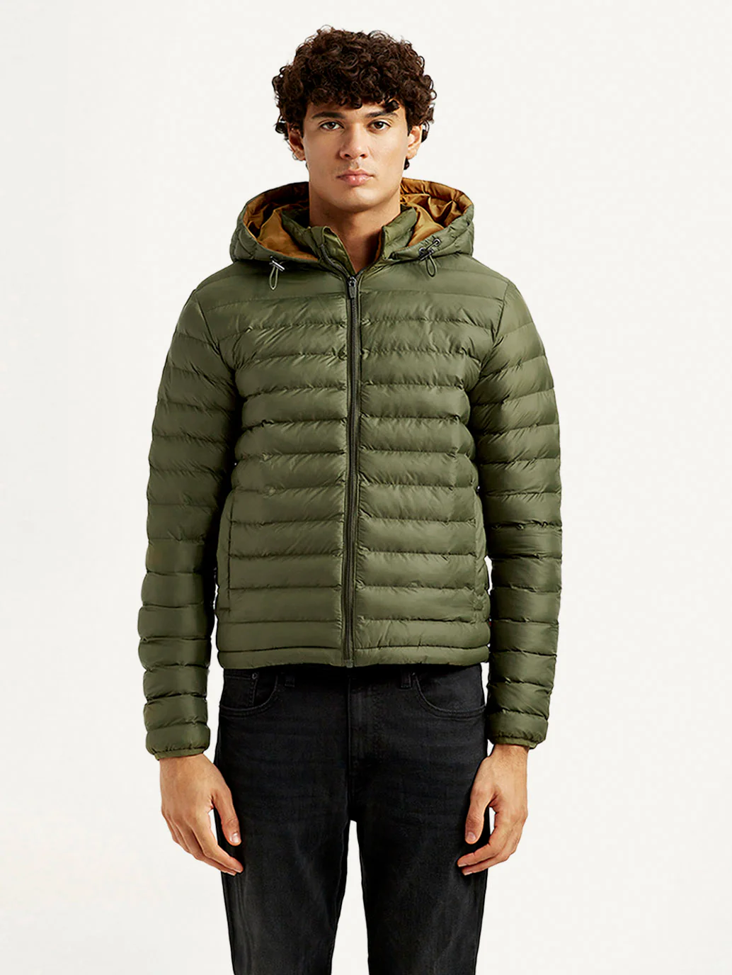 Men's Solid Olive Puffer Jacket - Image 4