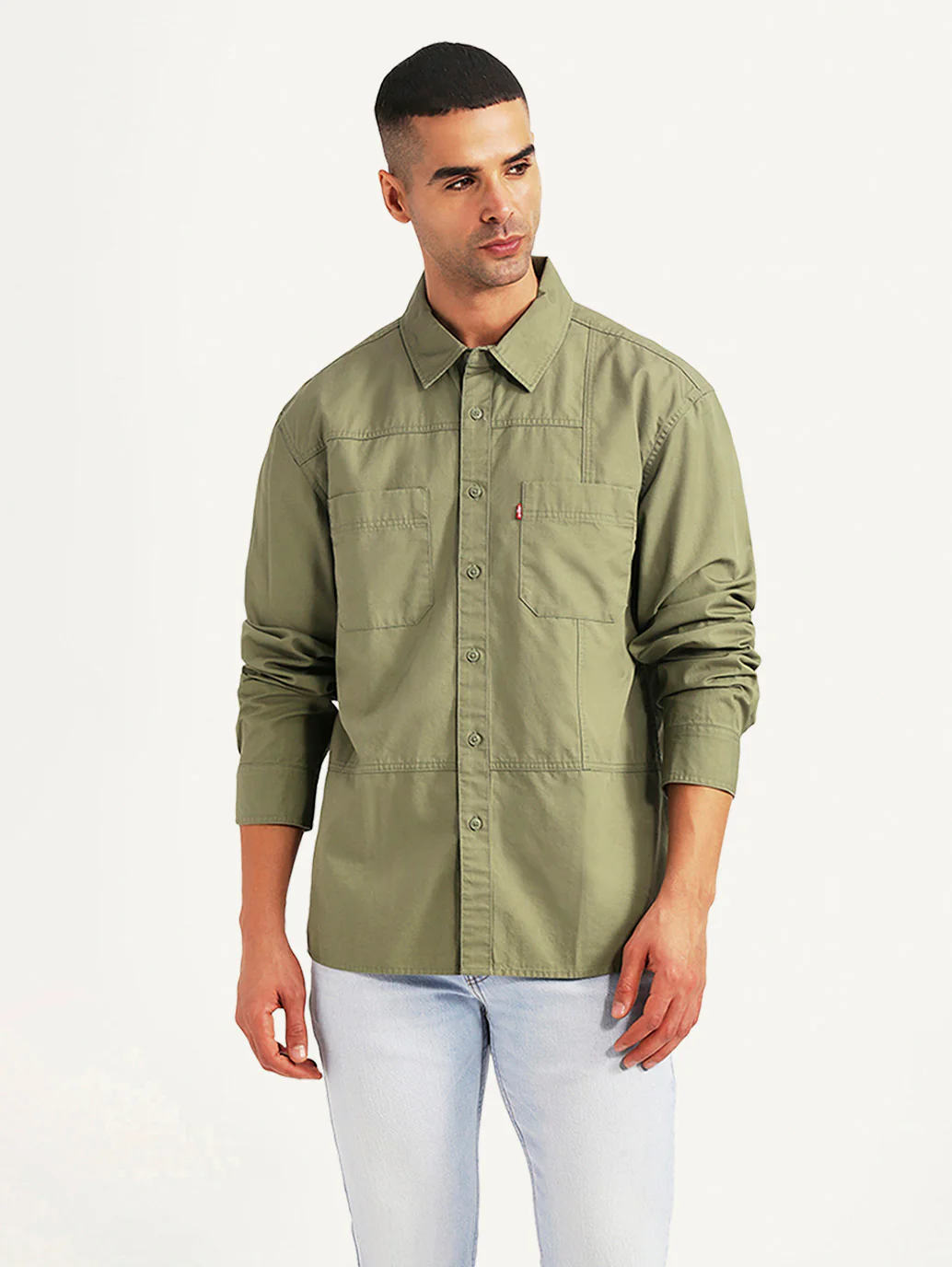 Men's Solid Olive Relaxed Fit Commuter Shirt - Image 2
