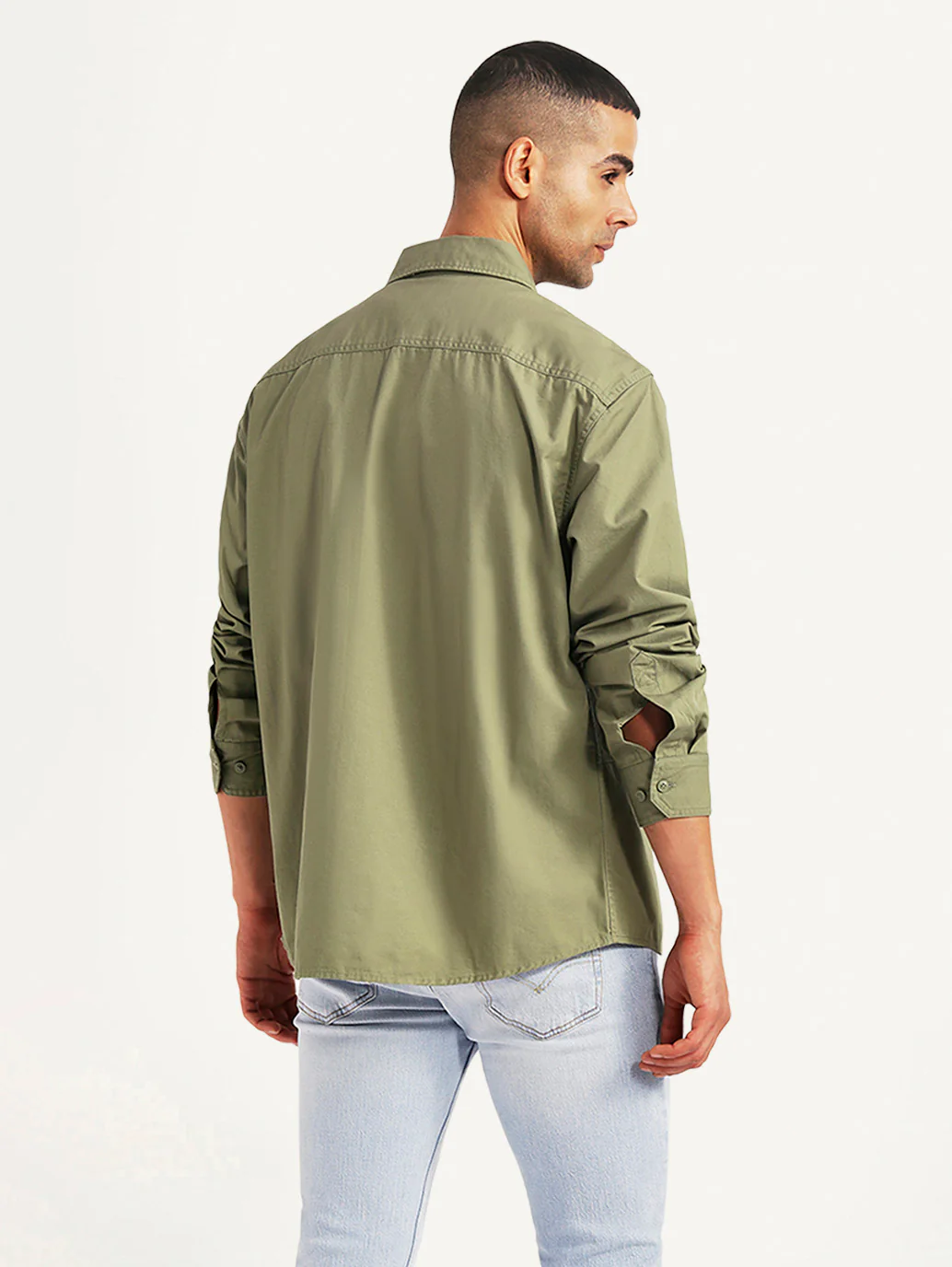 Men's Solid Olive Relaxed Fit Commuter Shirt - Image 3