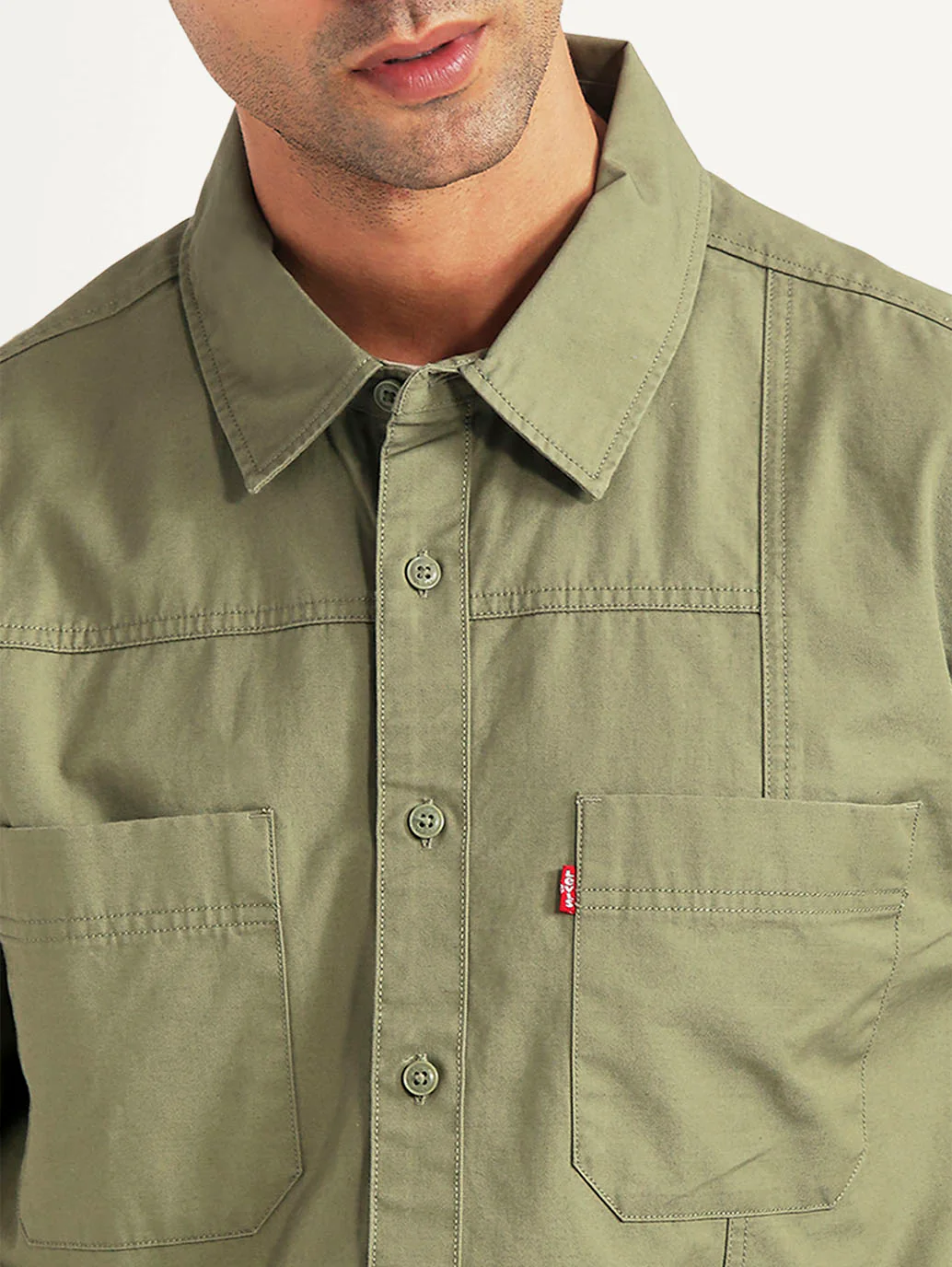 Men's Solid Olive Relaxed Fit Commuter Shirt - Image 4