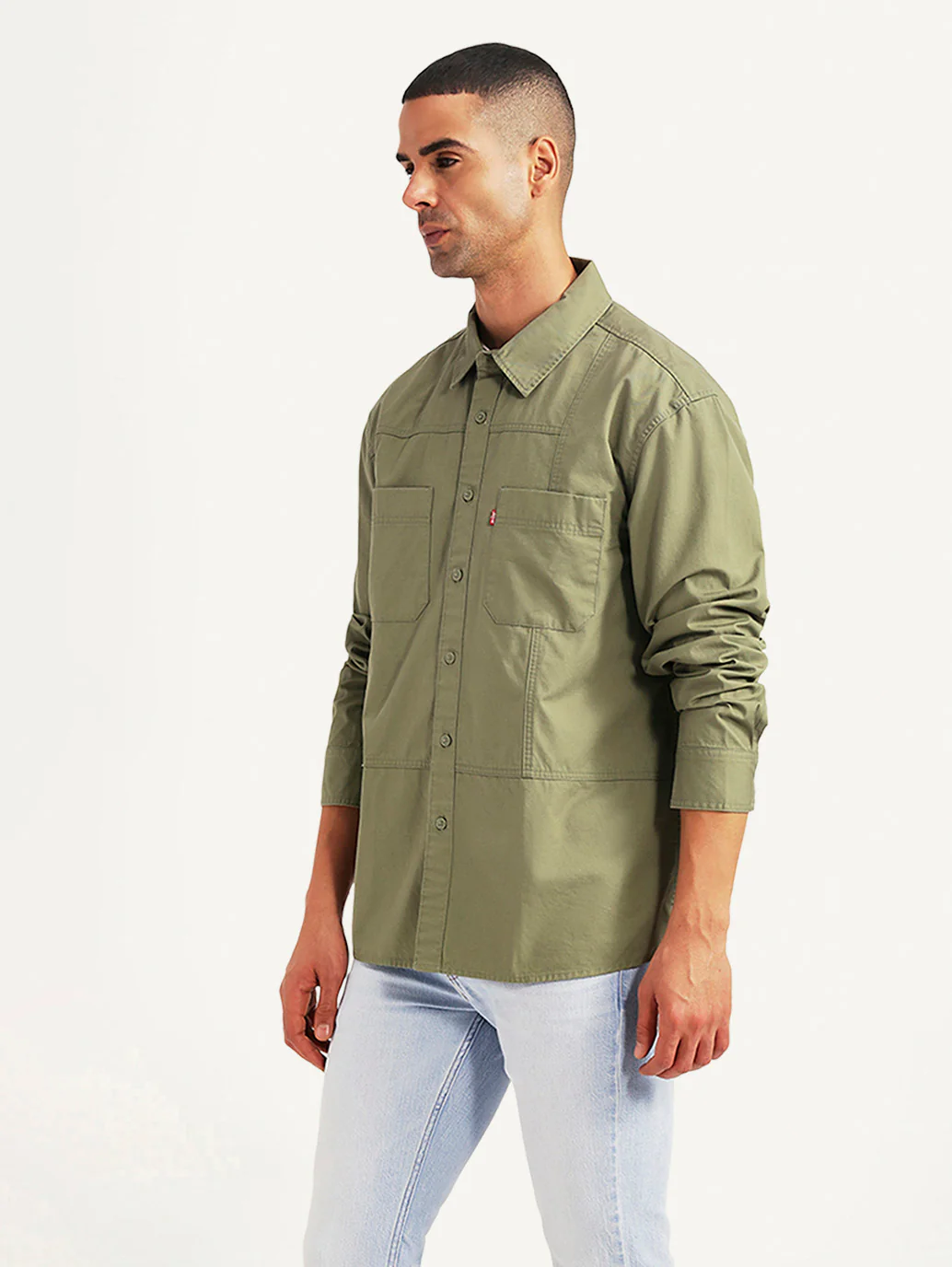 Men's Solid Olive Relaxed Fit Commuter Shirt - Image 5