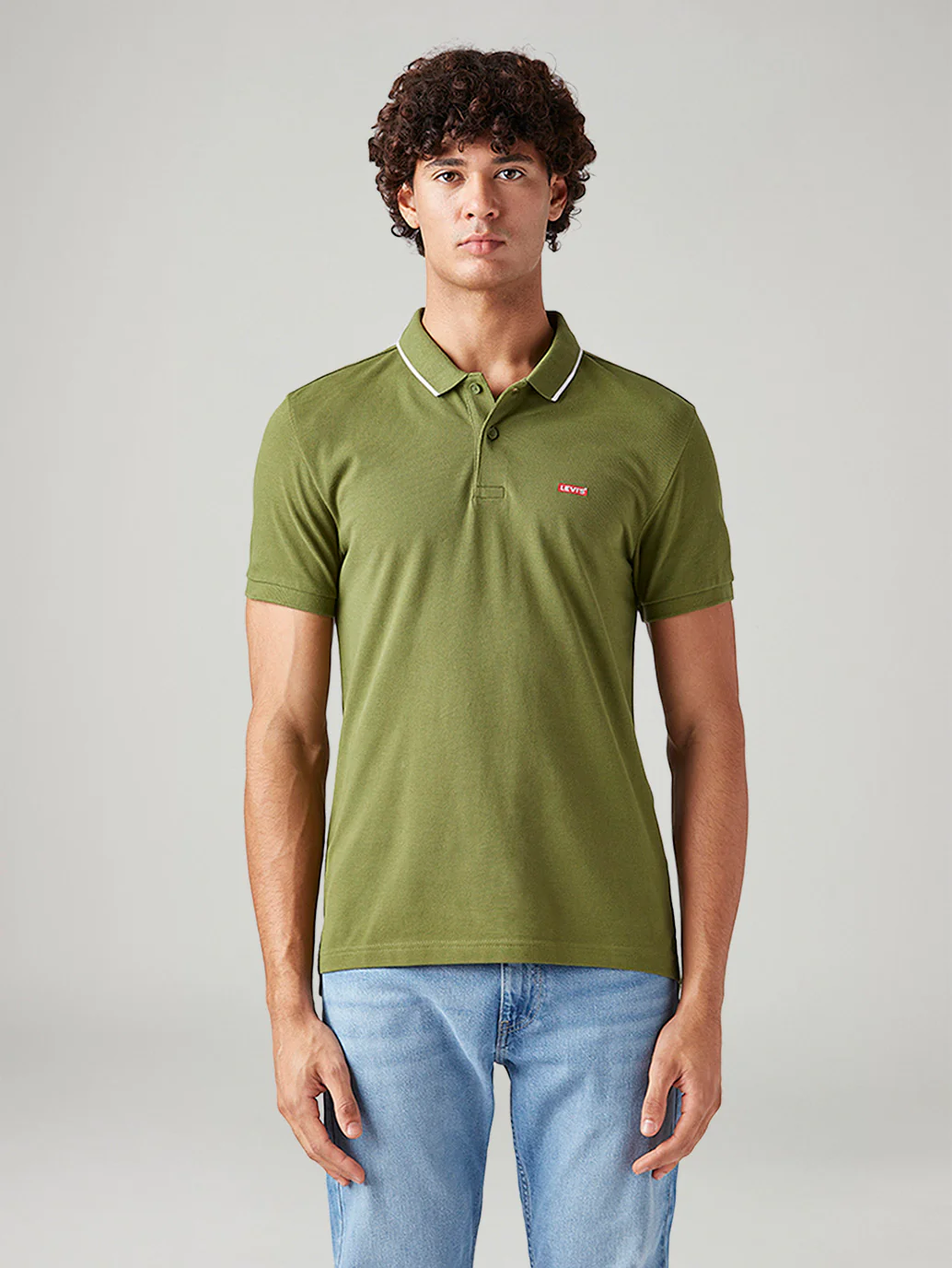 Men's Solid Olive Slim Fit Polo T-shirt - Image 2