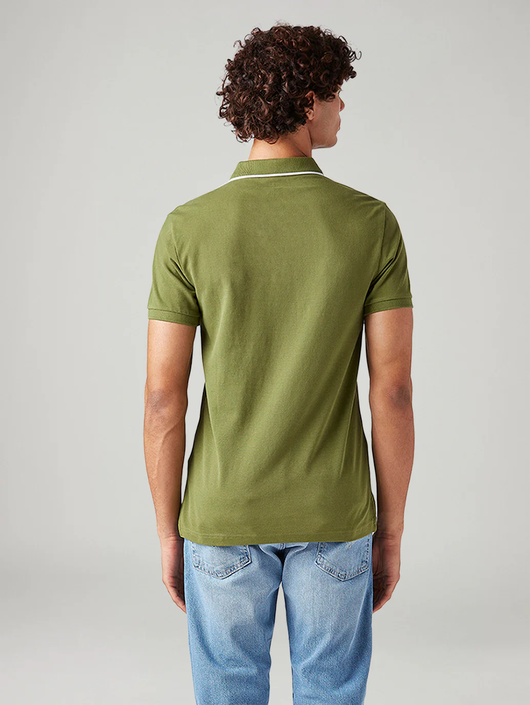 Men's Solid Olive Slim Fit Polo T-shirt - Image 3