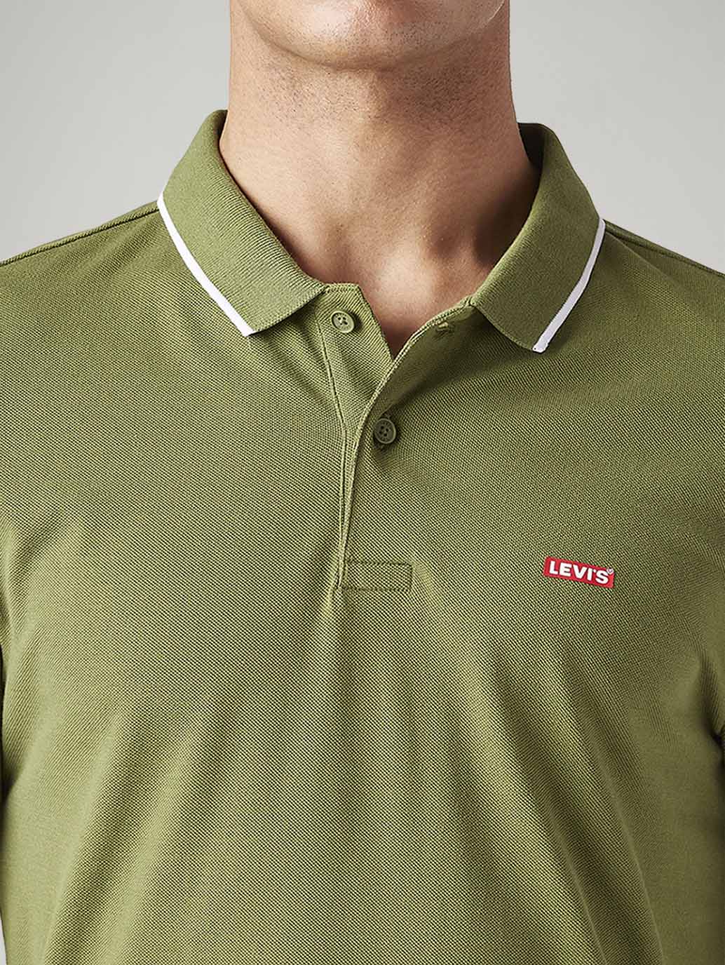 Men's Solid Olive Slim Fit Polo T-shirt - Image 4