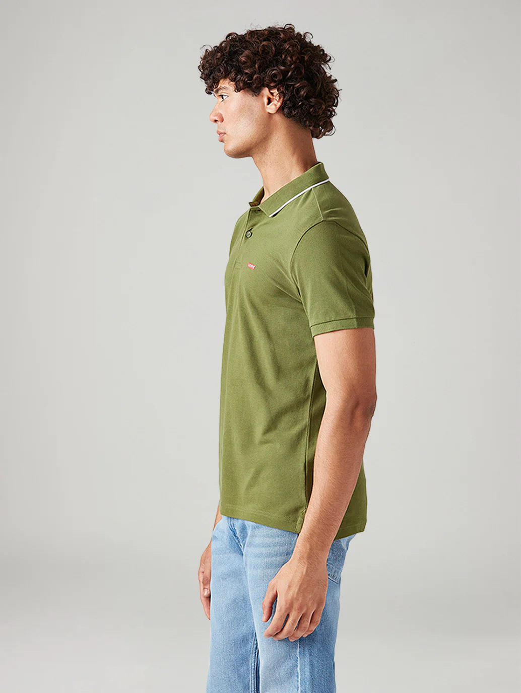 Men's Solid Olive Slim Fit Polo T-shirt - Image 5
