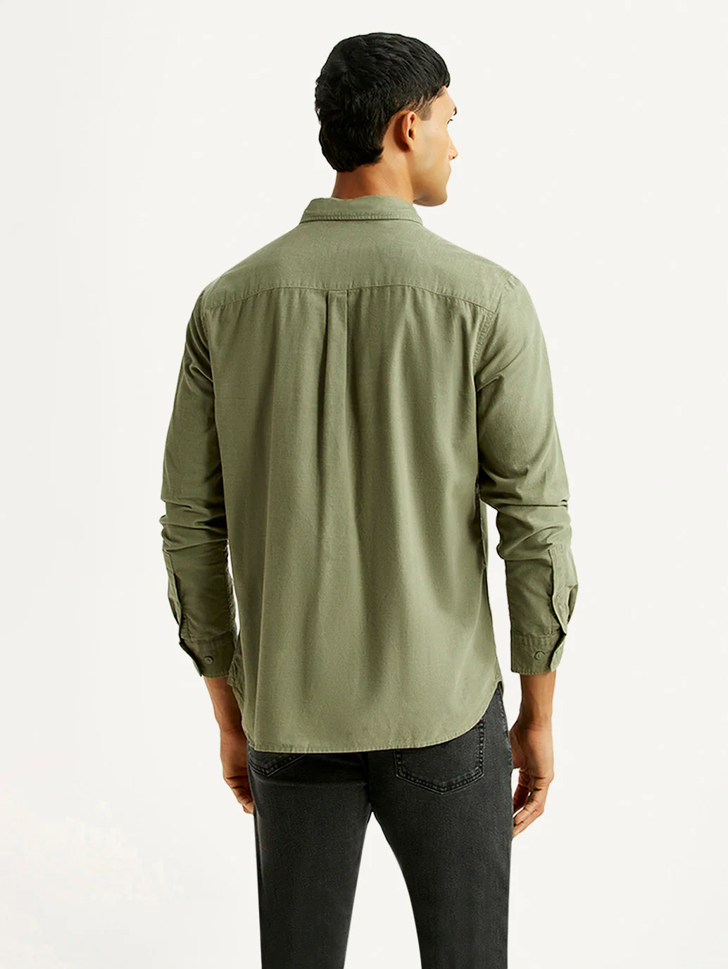 Men's Solid Olive Slim Fit Corduroy Shirt - Image 2