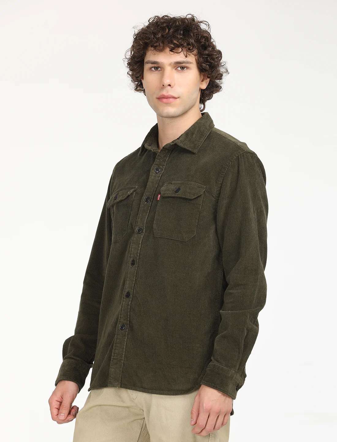 Men's Solid Olive Spread Collar Shacket - Image 2
