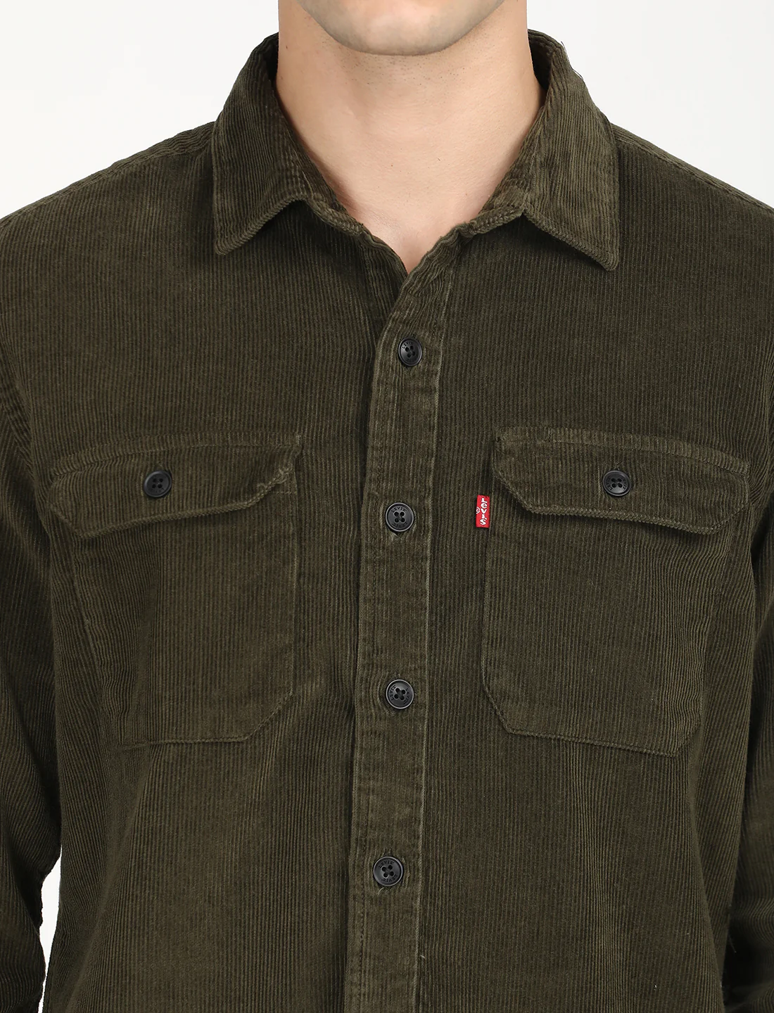 Men's Solid Olive Spread Collar Shacket - Image 4
