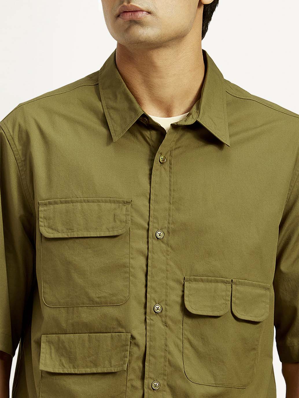 Men's Solid Olive Spread Collar Shirt - Image 4