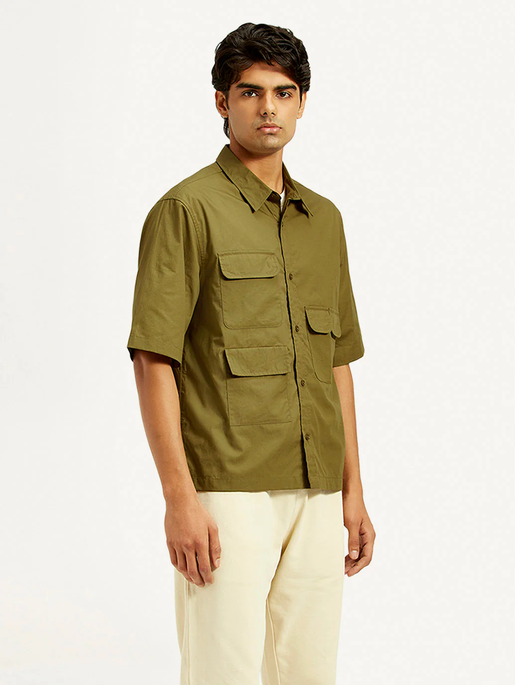 Men's Solid Olive Spread Collar Shirt - Image 5