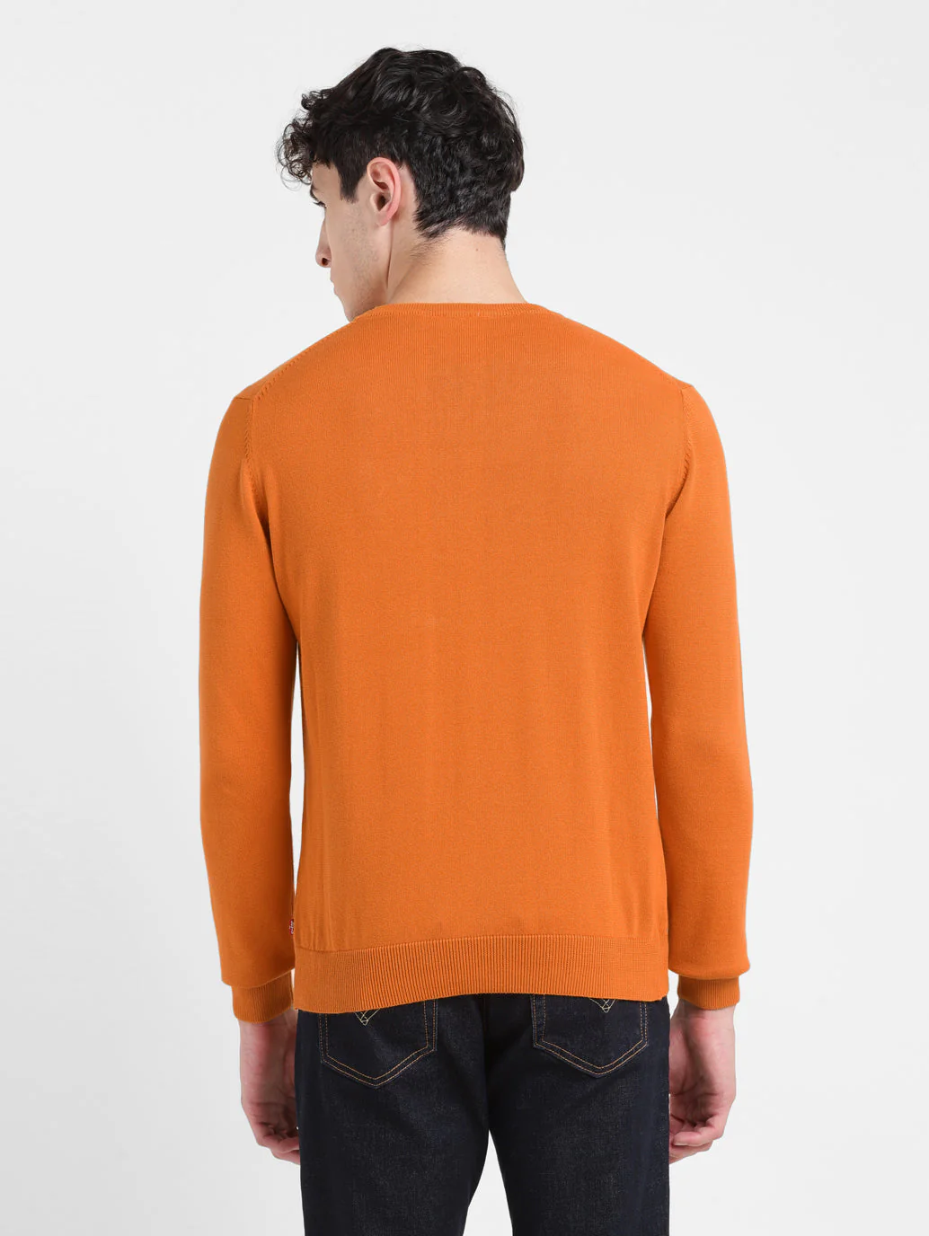 Men's Solid Orange Crew Neck Sweater - Image 3