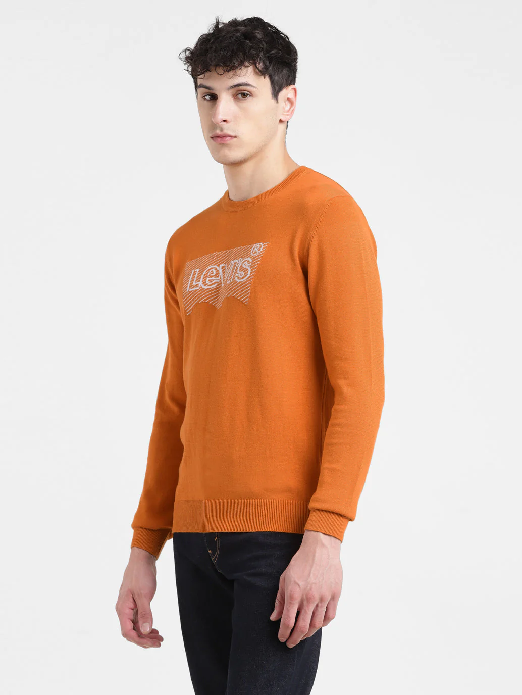 Men's Solid Orange Crew Neck Sweater - Image 4
