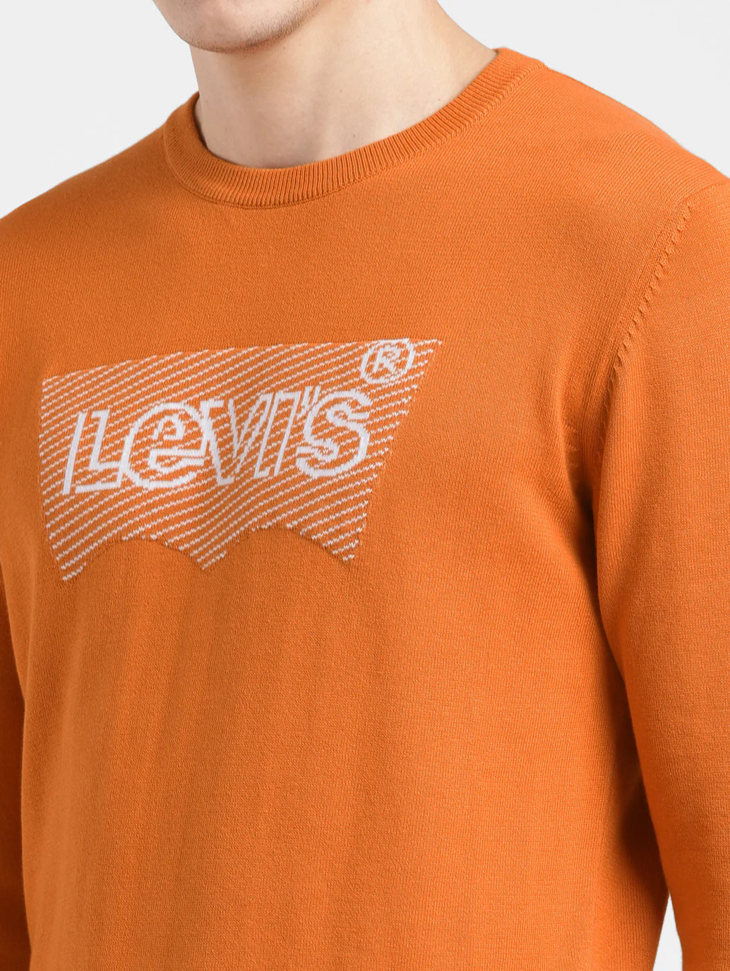Men's Solid Orange Crew Neck Sweater - Image 5