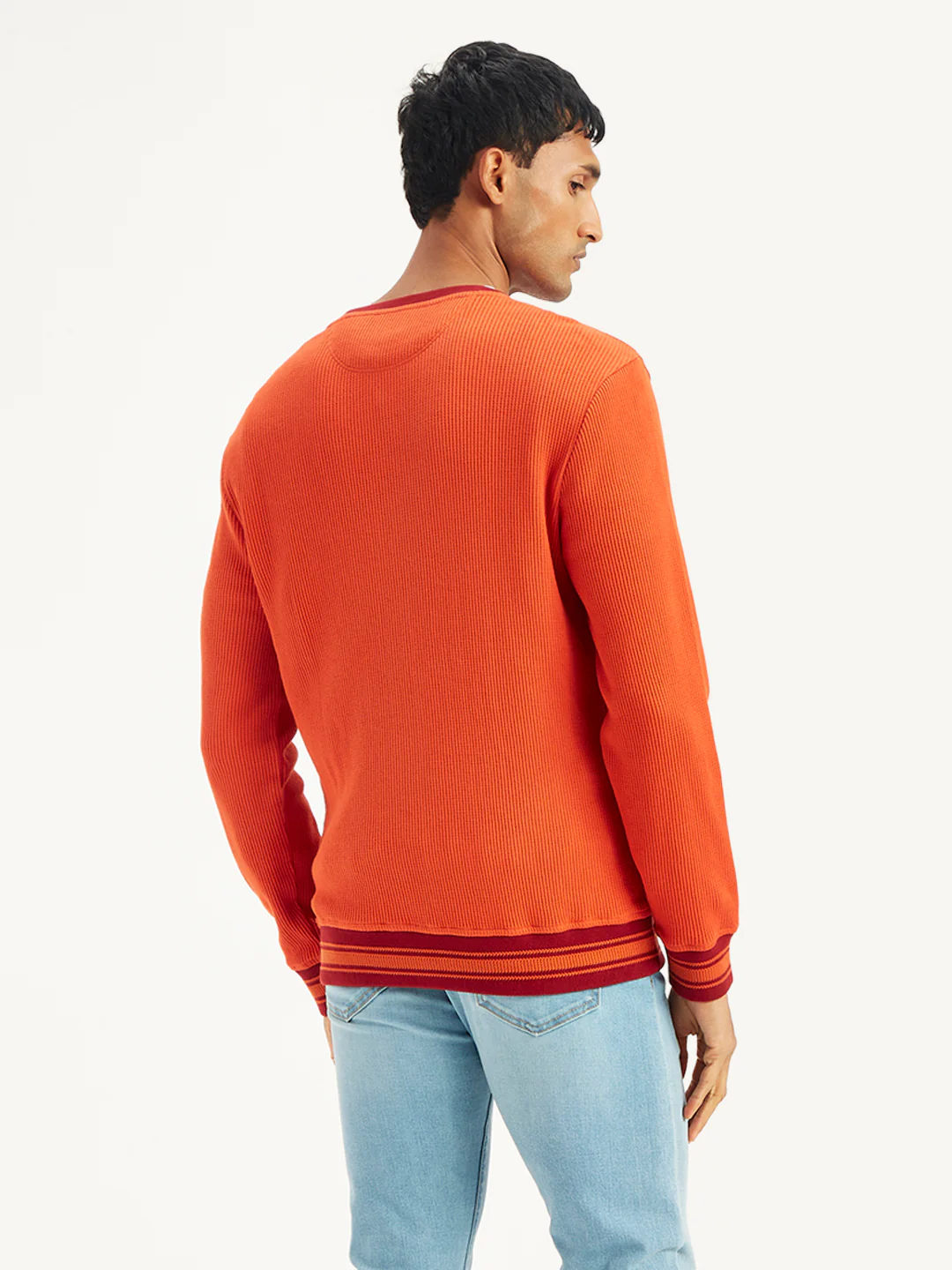 Men's Solid Orange Crew Neck Sweater - Image 3