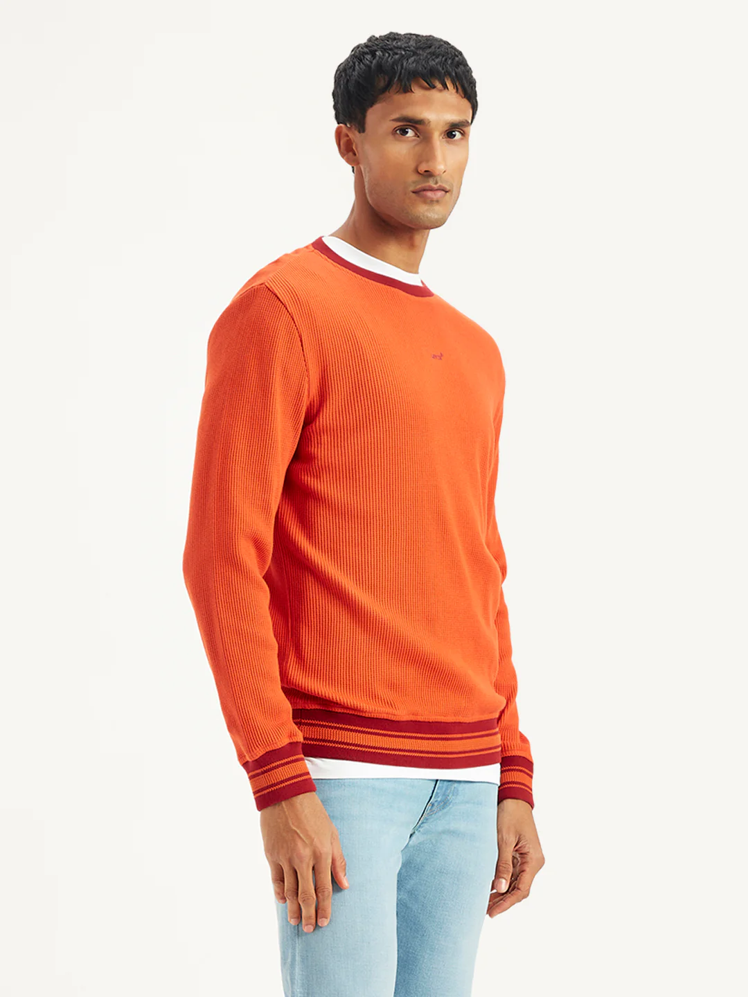 Men's Solid Orange Crew Neck Sweater - Image 4