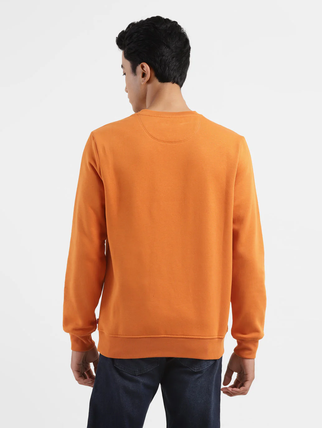 Men's Solid Orange Crew Neck Sweatshirt - Image 3