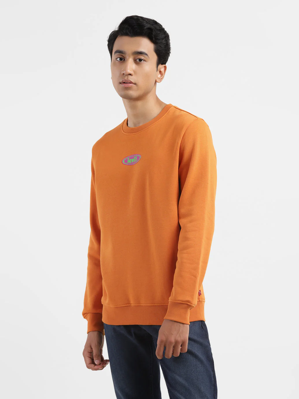 Men's Solid Orange Crew Neck Sweatshirt - Image 4